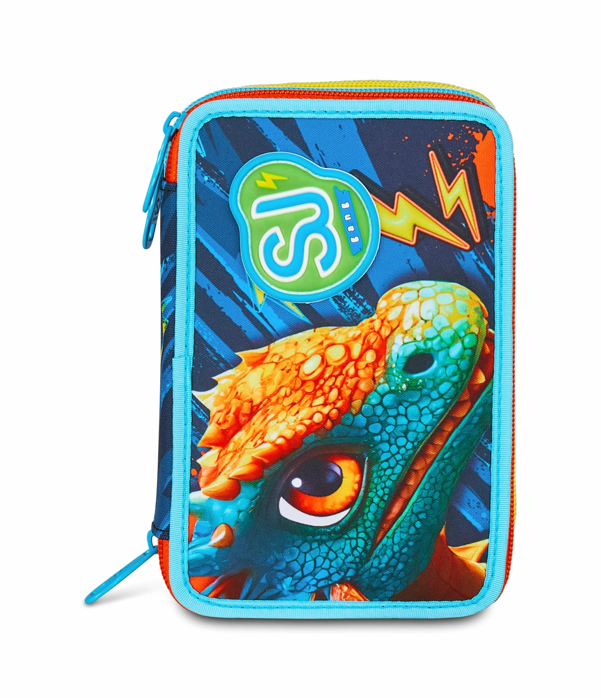SJ GANG STYLE JAM GANG Astuccio Scuola 3 Zip Dragon Glide, Blu, Portapenne Triplo Scomparto Completo Di Penne, Matite, Colori, Accessori Zaino, Scuola Elementare, Bambino