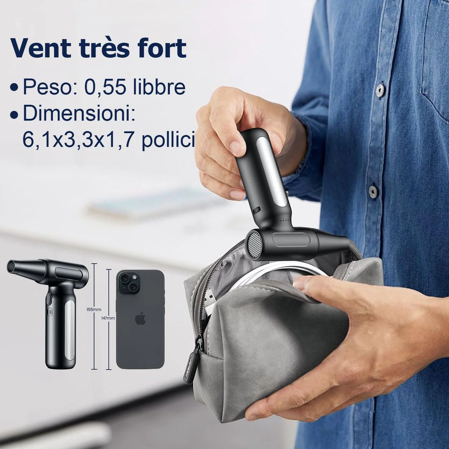 Soffiatore Aria Compressa Elettrico- 200000 RPM Super Power Cordless Air Blower Duster, USB ricaricabile durevole 3-Gear regolabile Dust Blower Cleaner per PC, tastiera