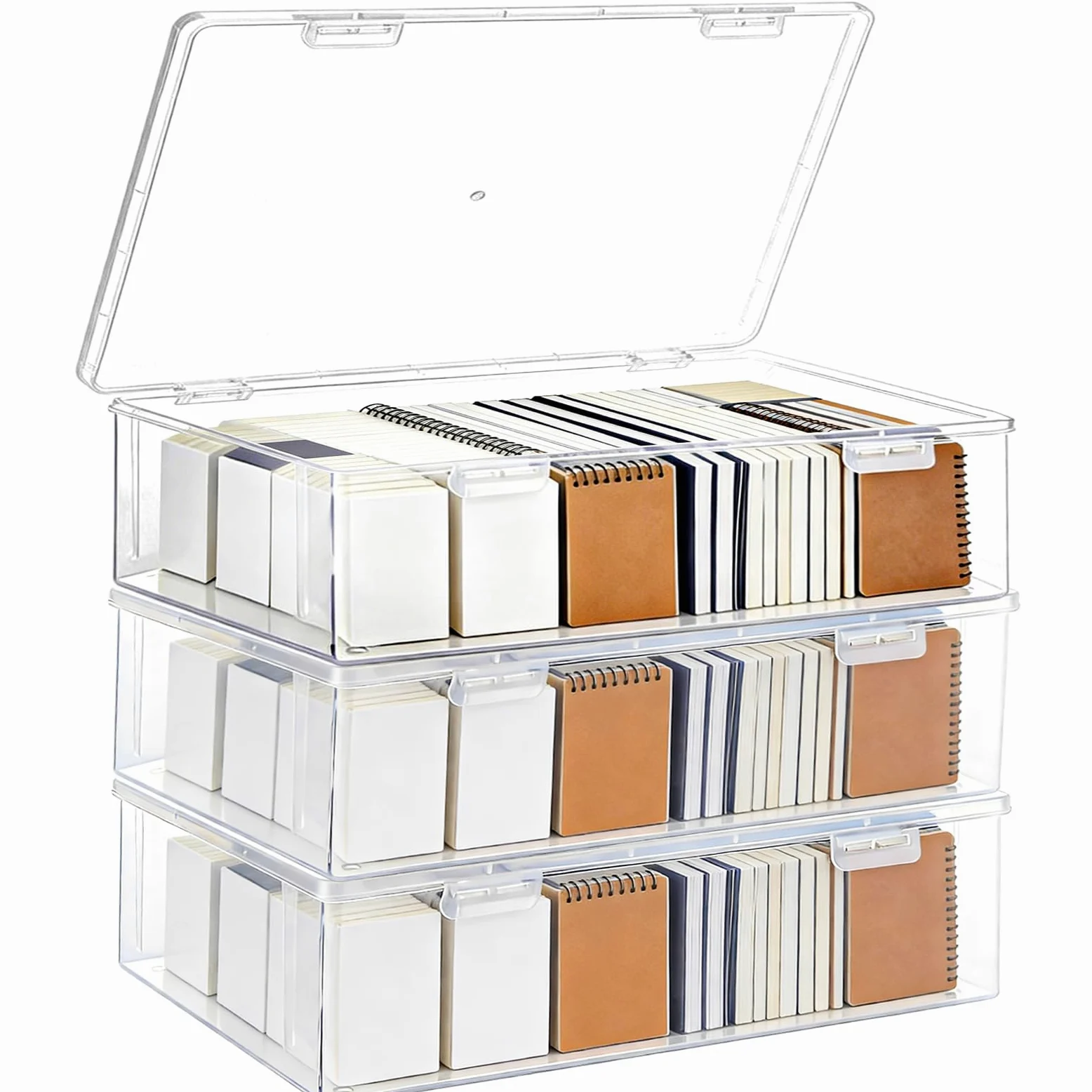 WOPPLXY 3 scatole portaoggetti A4 con coperchi, in plastica trasparente A4, profondità 10 cm, grande capacità, per archiviazioni in ufficio, riviste e documenti, 33 x 23 x 10 cm