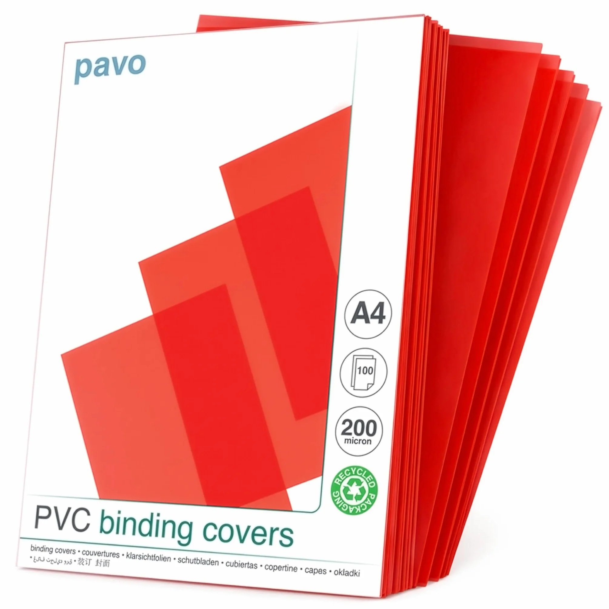 Copertine per raccoglitori PVC A4 200mic 100 sztuk czerwone transparentne