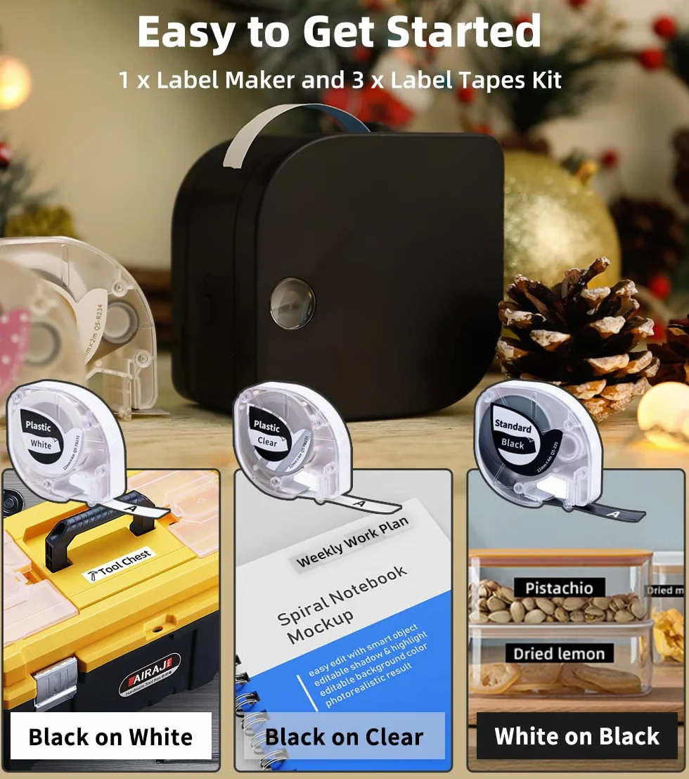 Phomemo P12-Pro - Stampante per etichette Bluetooth, monocromatica, termica, con 3 nastri per etichette, ricaricabile USB, per casa e ufficio