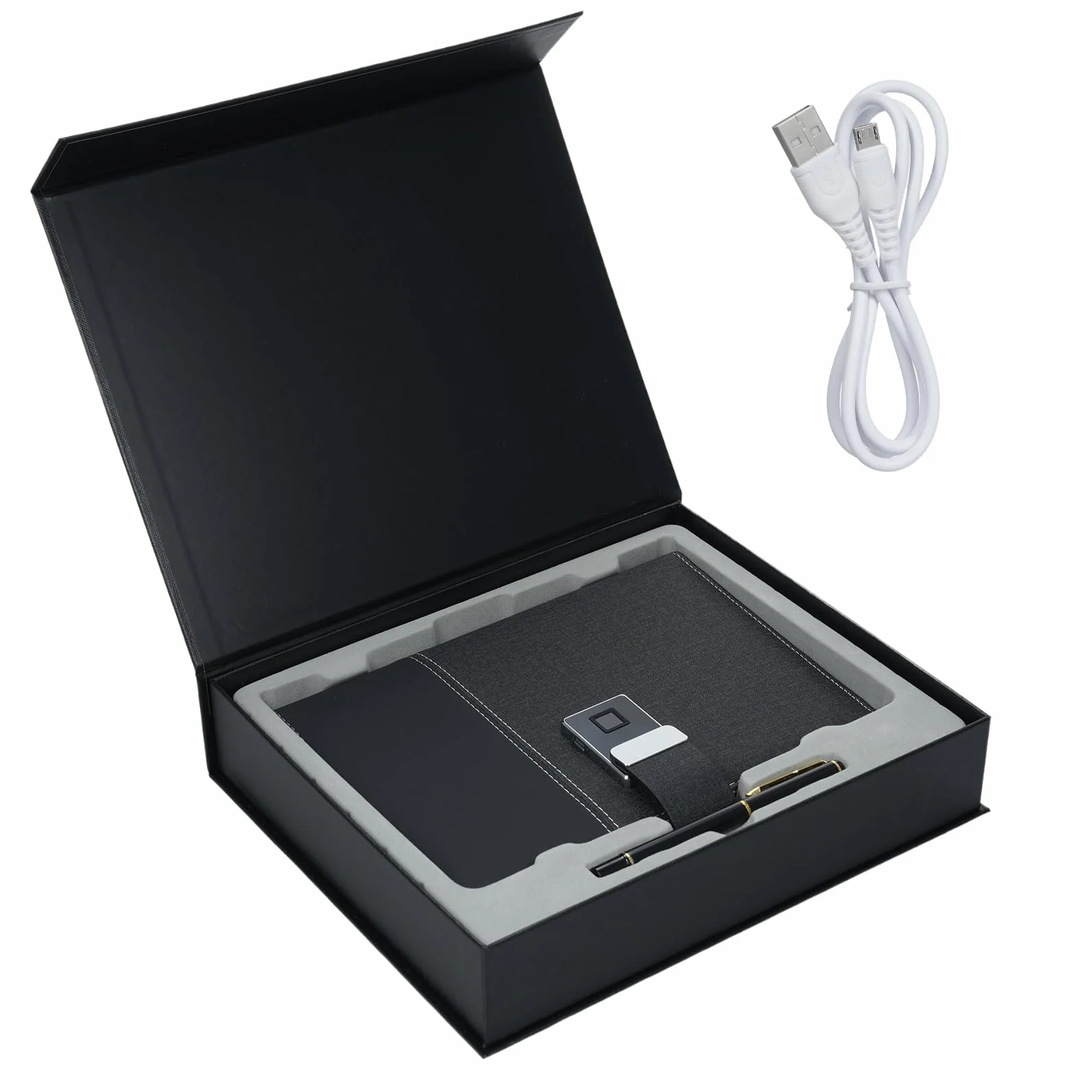 FTVOGUE Notebook A5 in Pelle con Blocco Impronte Digitali, unità USB da 16 GB, Raccoglitore a 6 Anelli, 100 Pagine, 4 Slot per Schede, Diario Foderato per Professionisti Aziendali,