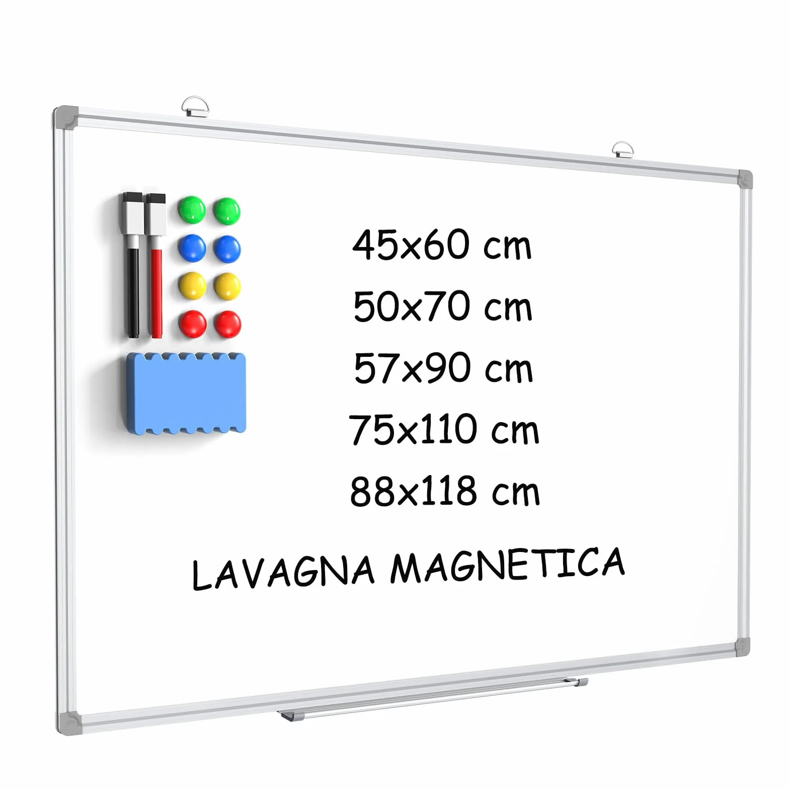DOLLAR BOSS Lavagna magnetica, 88 x 118 cm cornice in alluminio, lavagna bianca cancellabile a secco, lavagna magnetica da parete, appesa a muro