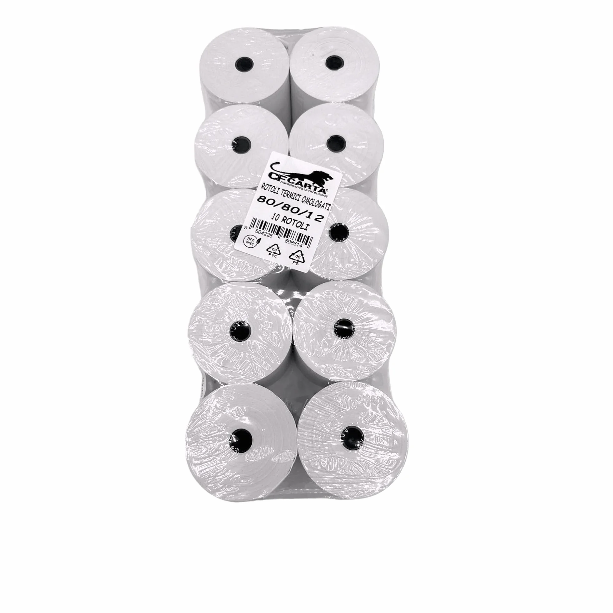 Rotoli termici per scontrini 80x80 foro 12mm BPA FREE CF CARTA 70m 10 pezzi