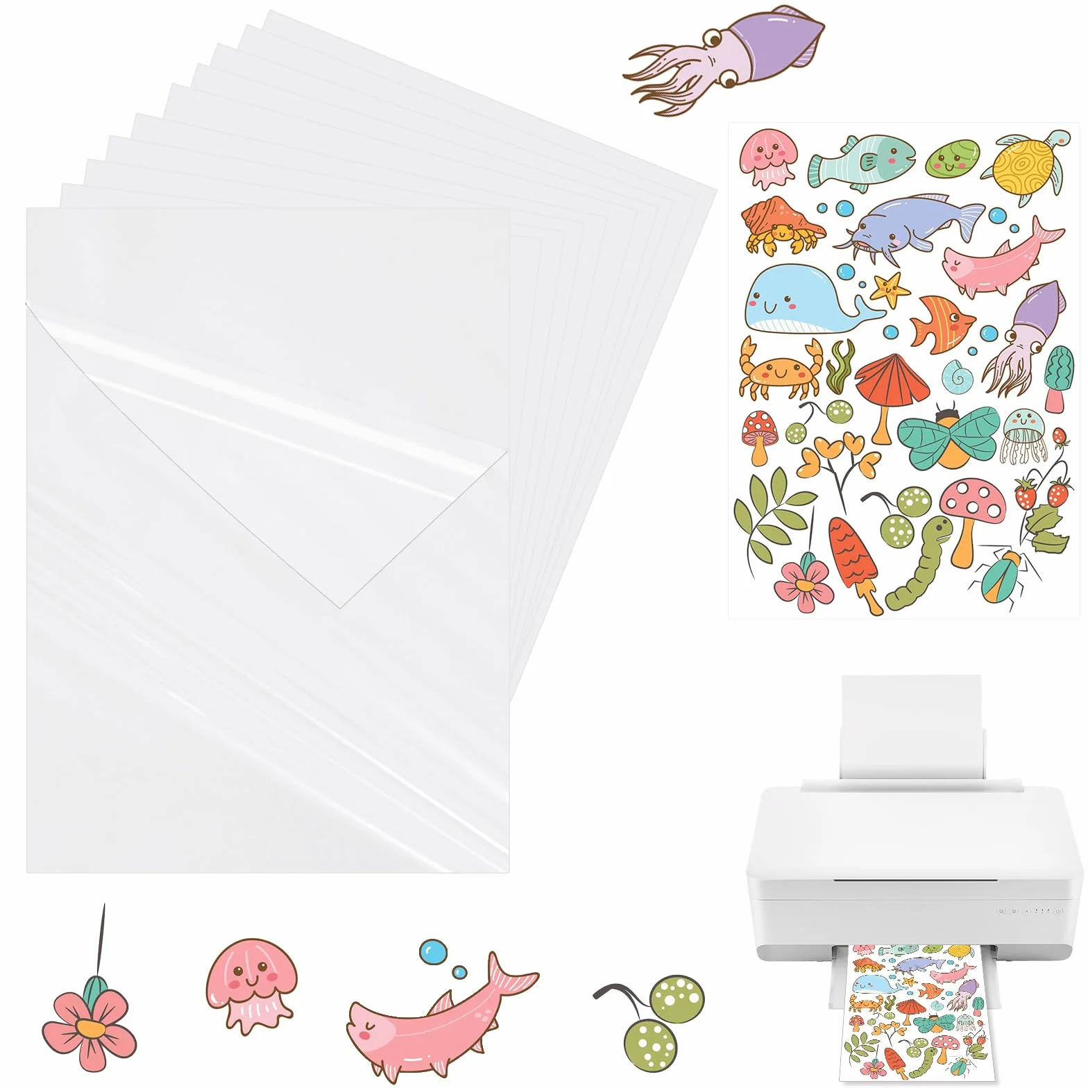 VMUTGA 30 Fogli Carta Adesiva per Stampante, 100% Trasparente A4 Vinile Stampabile Carta Adesiva Vinile Autoadesivo Stampabile Etichette Stampanti per Stampanti a Getto D'inchiostro (21 * 29.7 cm)