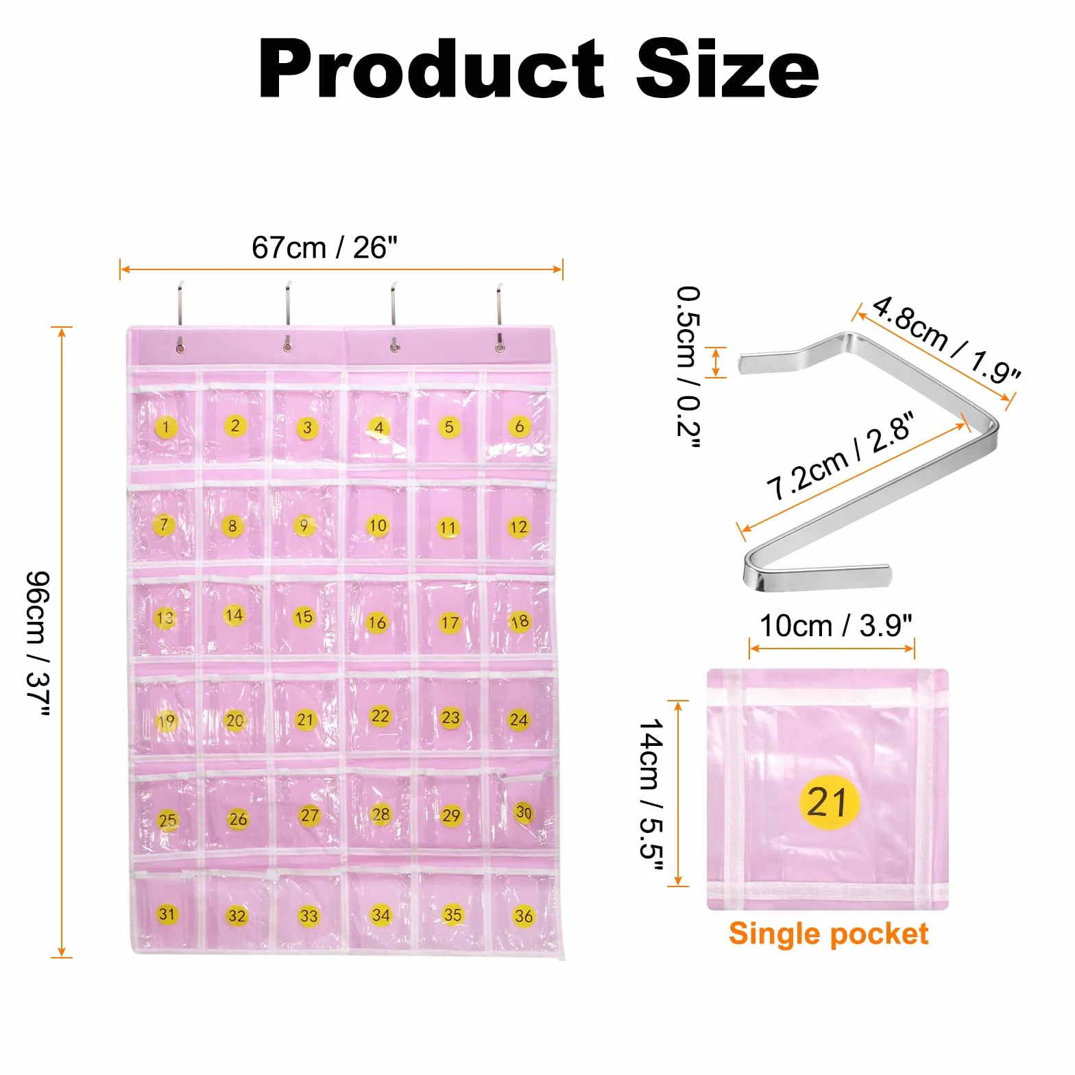 QUARKZMAN Porta Cellulare Da Appendere Per Aula Con 36 Tasche Organizzatore Per Calcolatrici Rosa