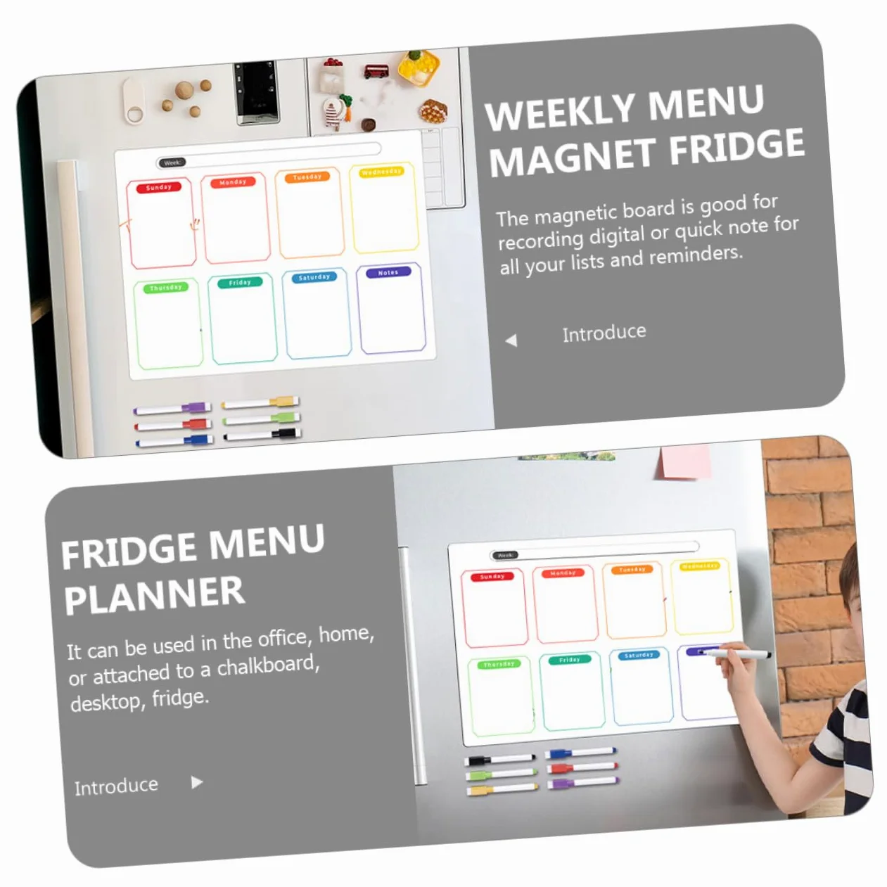 TEHAUX 5 Set bacheca magnetica settimanalmente frigo asse magnete planner settimanale organizer settimanale scheda di pianificazione settimanale agenda cancellabile a secco magnetico