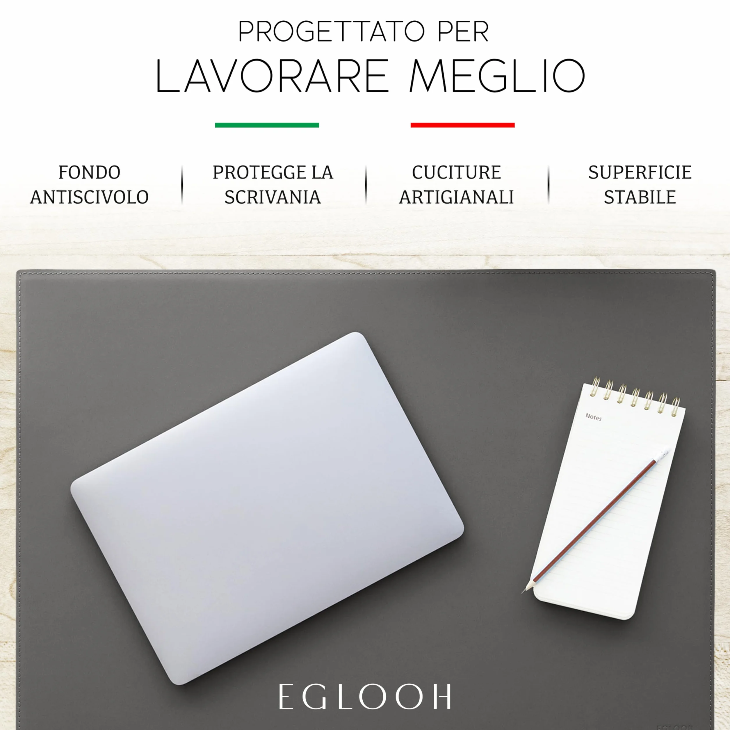 Eglooh Mercurio Sottomano Scrivania Angoli Squadrati Desk Pad Antiscivolo Tappetino Scrivania Cuoio Made in Italy