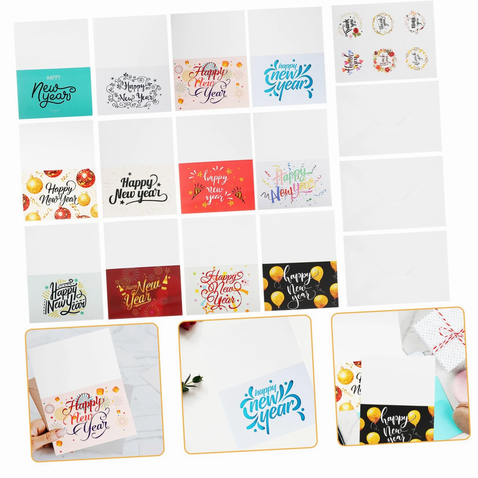 Tofficu 3sets Biglietti Di Auguri Per Anno Con Envelop Biglietti Di Festa Con Design Elegante Per Messaggi Di Felicitazione e Ringraziamento Per Amici e Famiglia