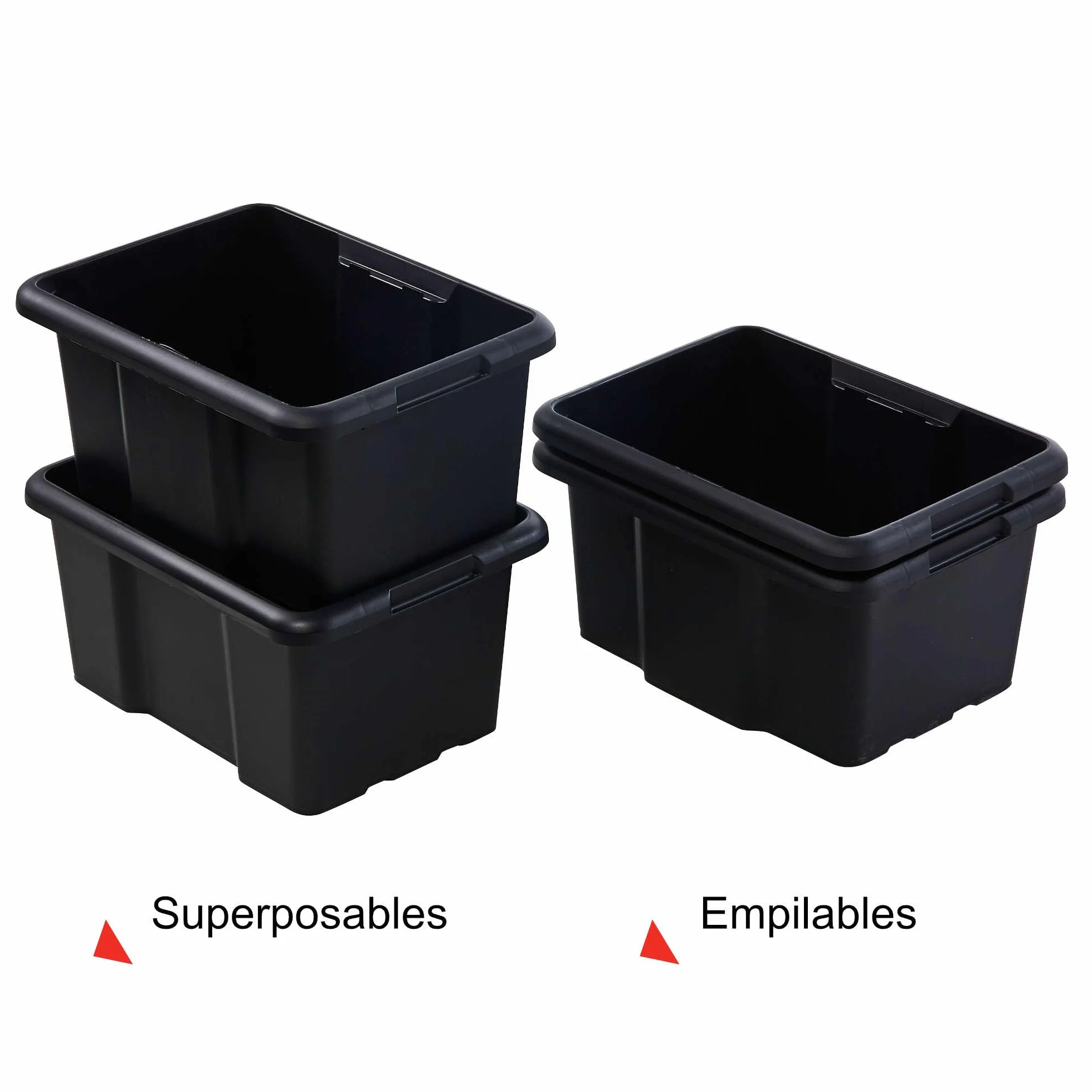 Sundis set di 10 scatole portaoggetti da 15L, nero, L.38xl.29x H19,5cm, in plastica riciclata, impilabili, ideale per l'officina, il bricolage o il trasporto