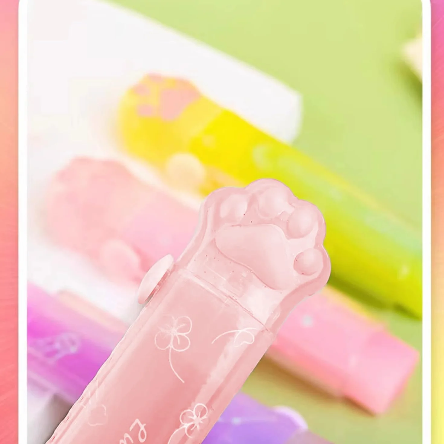 Gomma retrattile a forma di zampa di gatto rosa e viola, set di 2 per bambini