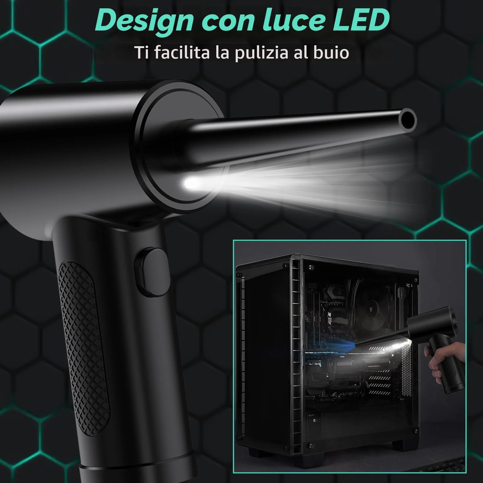 Elettrico Rimuovi Polvere Aria Compressa Senza Fili,3 Velocità 100000 Giri/Min Aria Compressa PC Con luce LED,6000mah Batteria Soffiatore di polvere per Computer,Laptop,Auto,Condizionatore