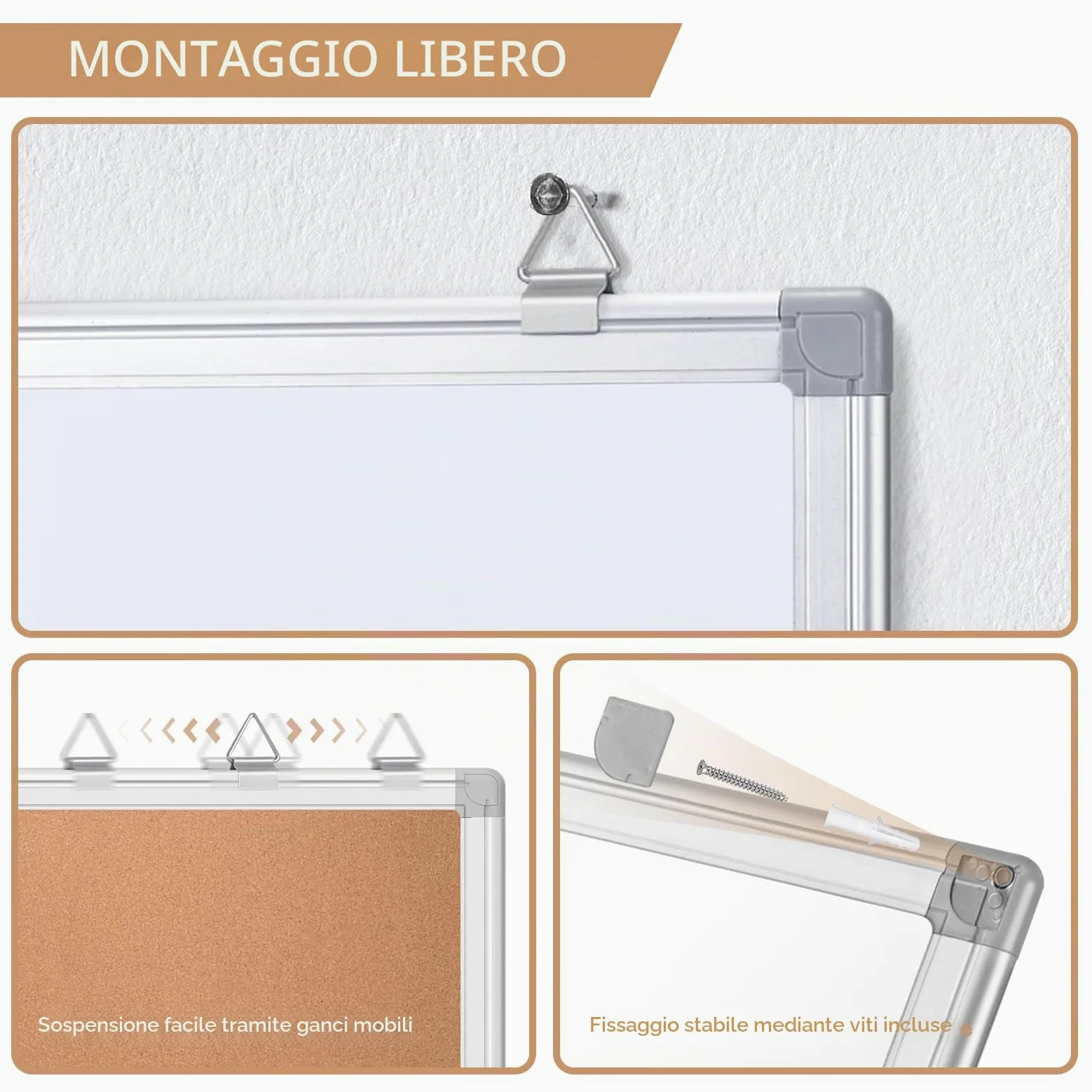 maxtek Lavagna Magnetica con Bacheca 60 x 45 cm, Lavagna Cancellabile Combinata Messaggi da Appendere, Bacheca in Sughero da Parete per Homeschooling, Ufficio, Aula