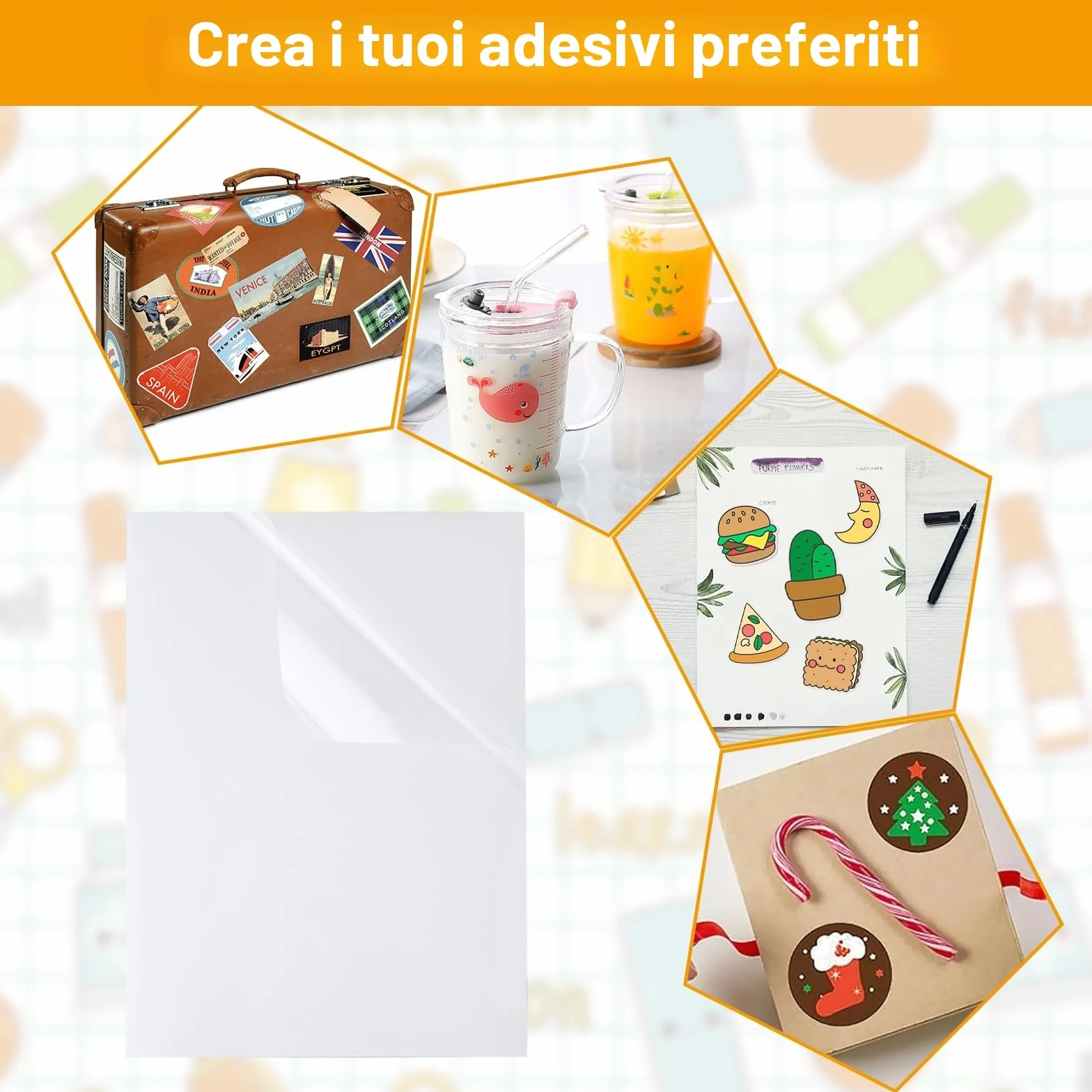 Carta adesiva trasparente stampabile A4 25 fogli, pellicola per stampanti laser e a getto d'inchiostro