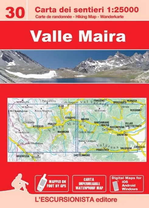 Valle Maira carta dei sentieri 1:25.000 Ediz. italiana inglese francese tedesca
