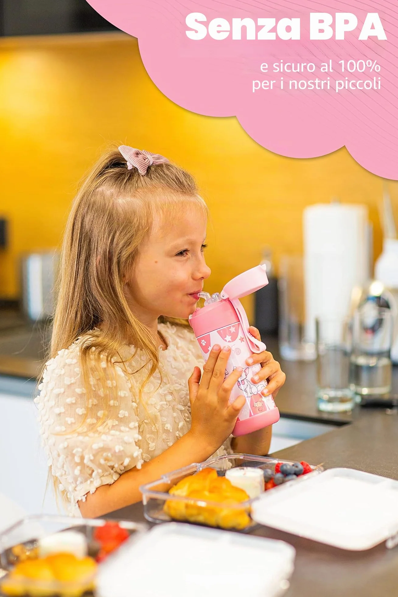 Borraccia Termica Bambini 350ml Acciaio Inox con Cannuccia Senza BPA Jarlson CHARLI