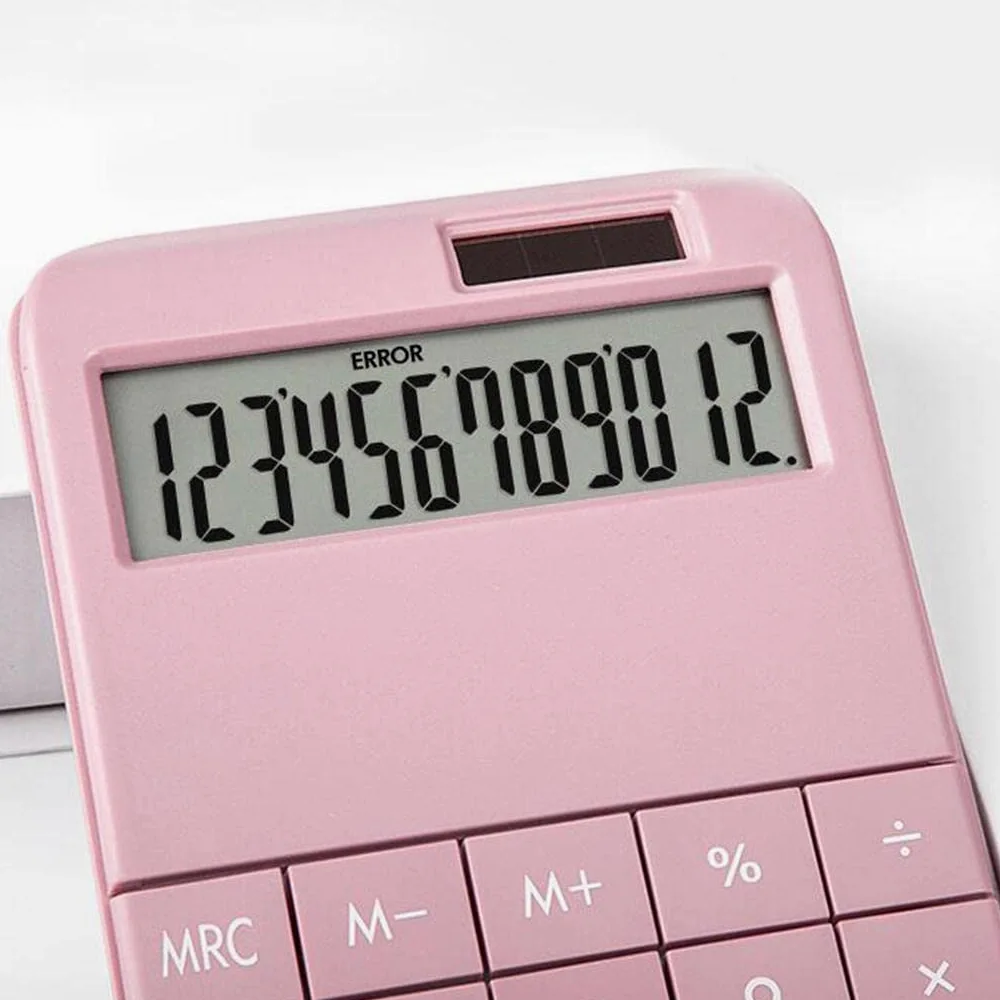 Set di 3 calcolatrici da tavolo a 12 cifre con display LCD a doppia alimentazione per casa e ufficio, rosa