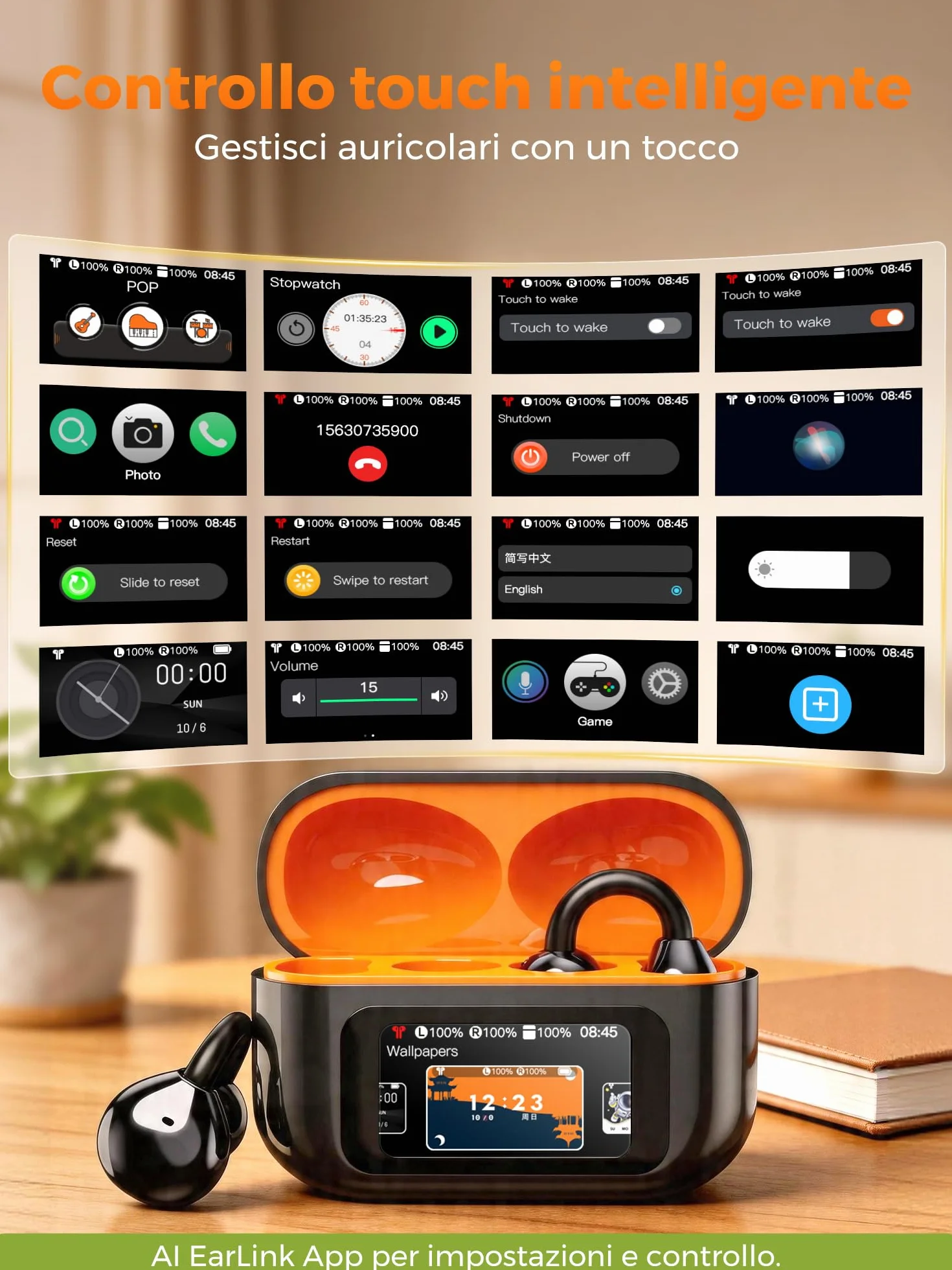 AI Cuffie Traduzione Simultanea Istantanea:3-In-1 Schermo LCD Touch Auricolari Traduttore Simultaneo-30H Autonomia Traduttore Simultaneo Vocale 159 Lingue 7 Modi Di Traduzione Per Viaggi Affari Studio