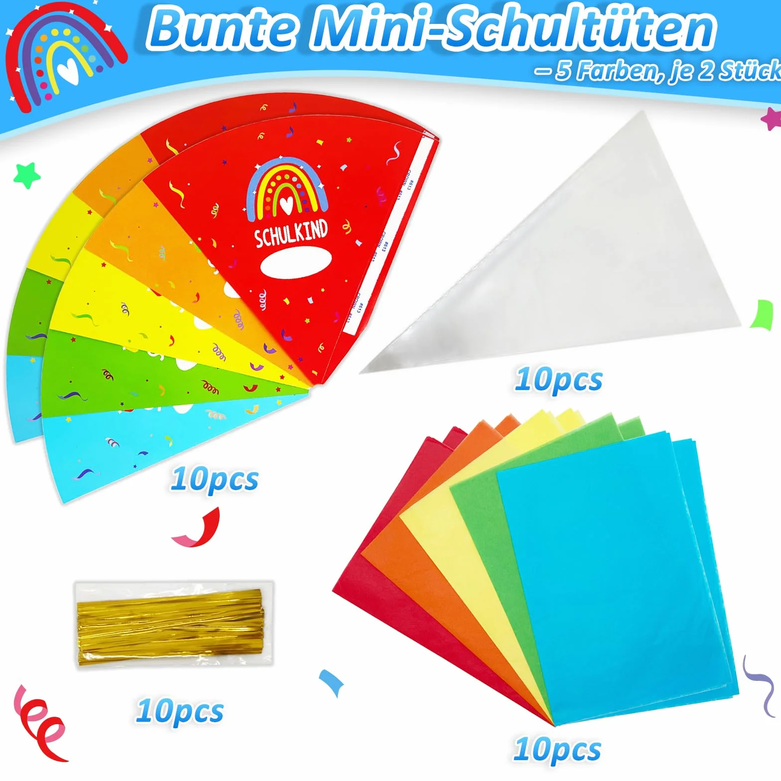 Sacchetti per la scuola 28 cm, mini sacchetti da riempire, zucchero colorato