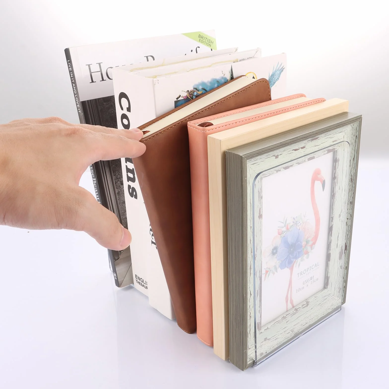 APACALI 16 fermalibri acrilici, 12 x 11,8 x 18,2 cm, trasparenti, resistenti per libri pesanti, casa, ufficio