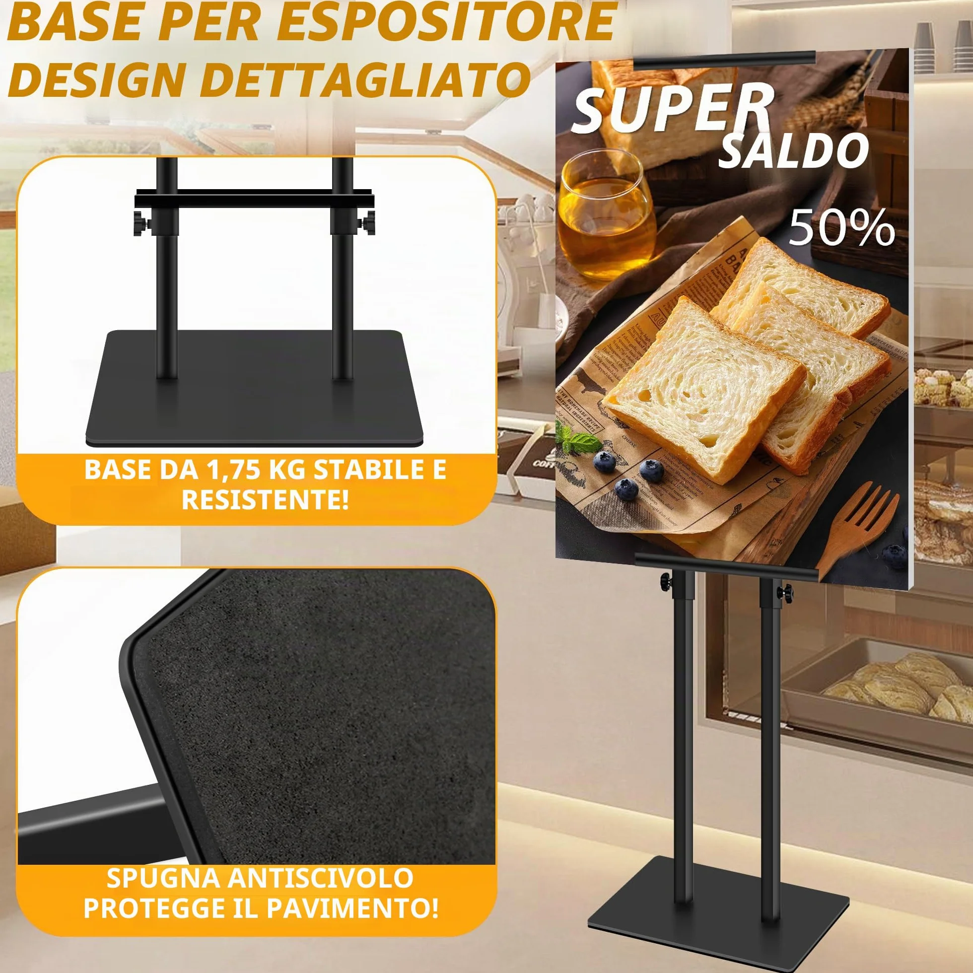 2 Pack Supporto per Poster KT Board Doppia Faccia, Supporto per Espositore Regolabile, Altezza del Supporto Pubblicitario in Metallo Fino a 78 Pollici (Nero)