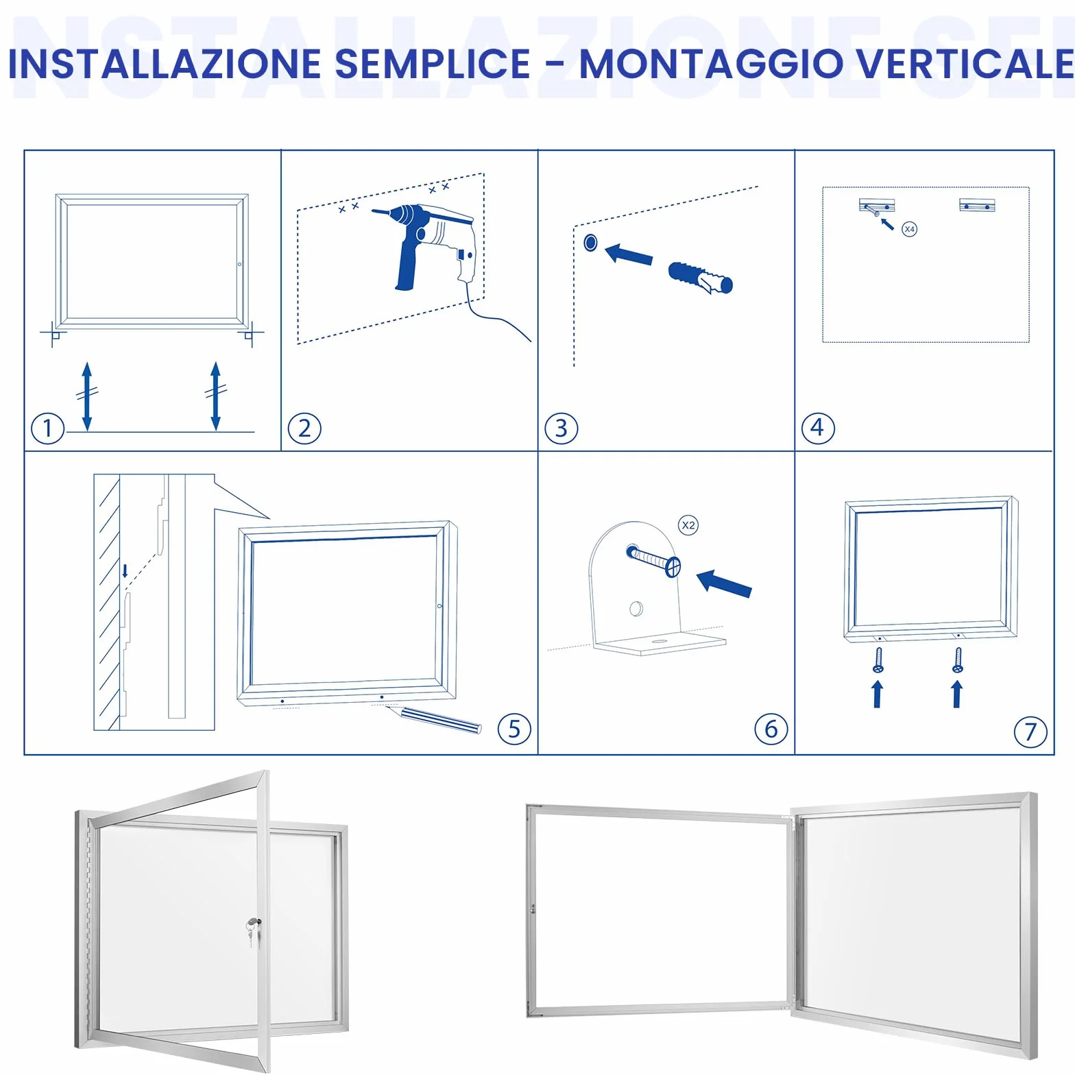Swansea 8 x A4 Bacheca per esterno con chiave, resistente alle intemperie, magnetica per esterni, con telaio in alluminio 95 x 71cm (A1)
