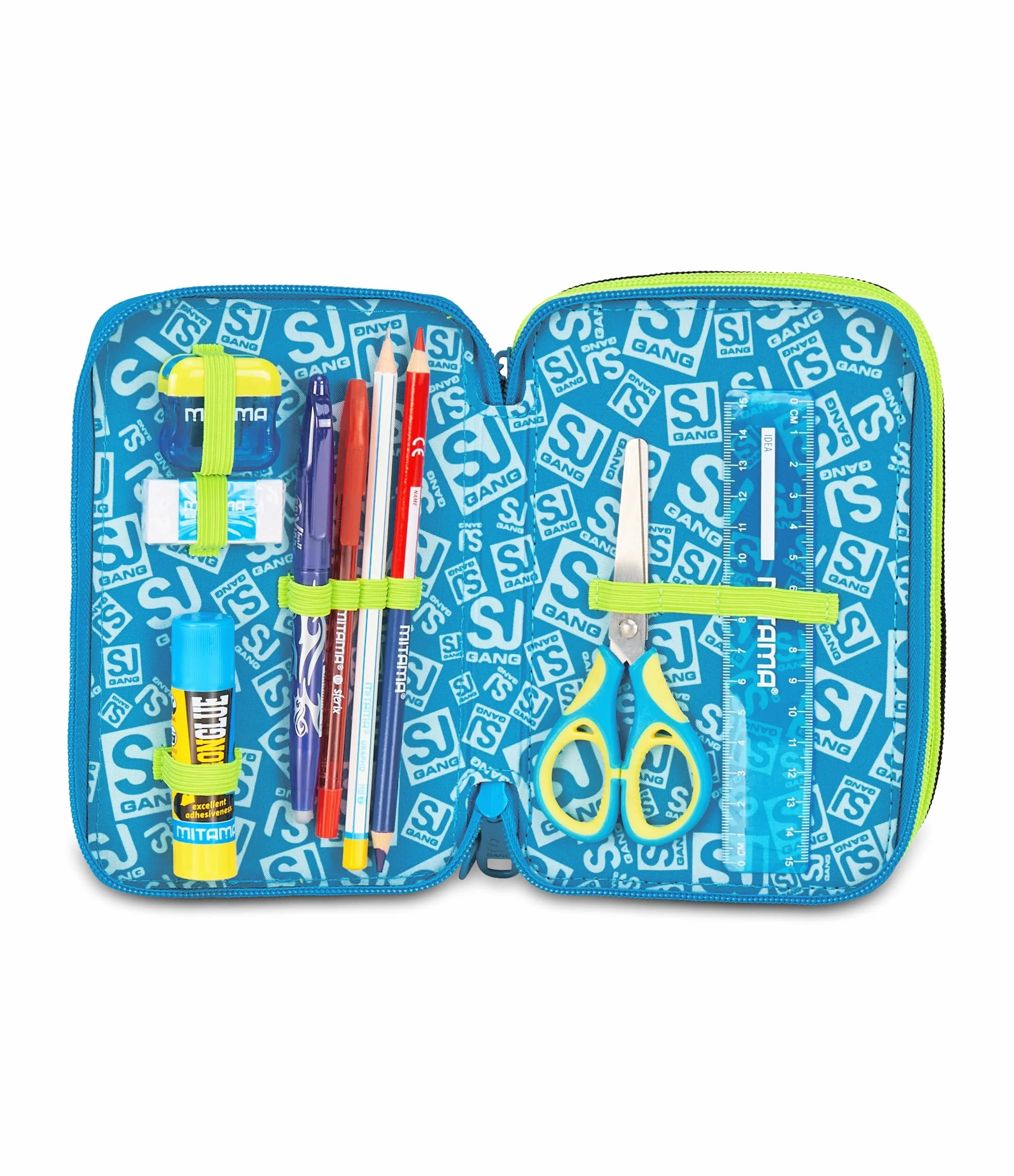 Astuccio Scuola 3 Zip Led Look Blu Portapenne Triplo Scomparto Completo