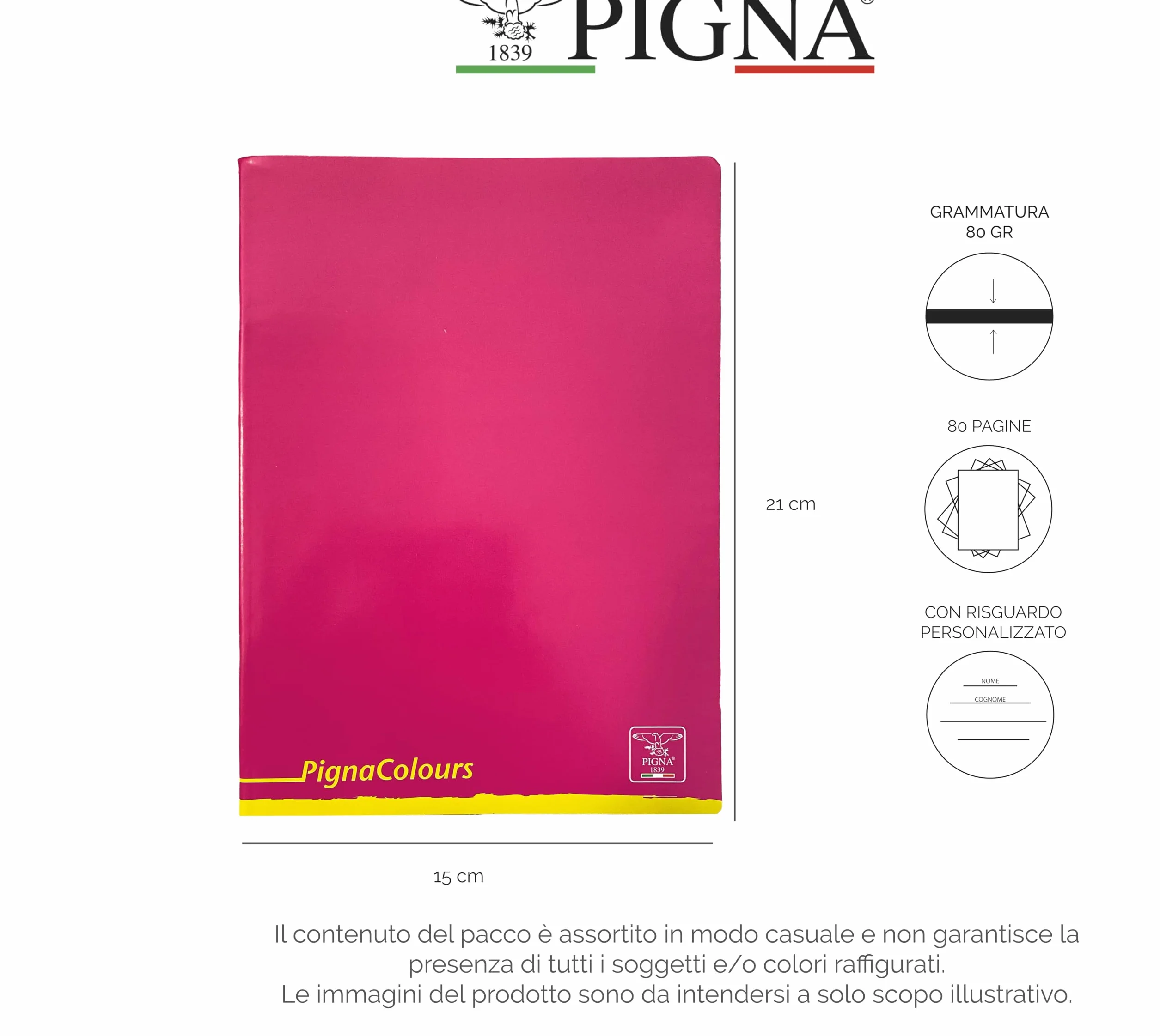 Quaderni A5 PignaColours, righe 1A e 2A Elementare, carta 80 g, 10 sztuk