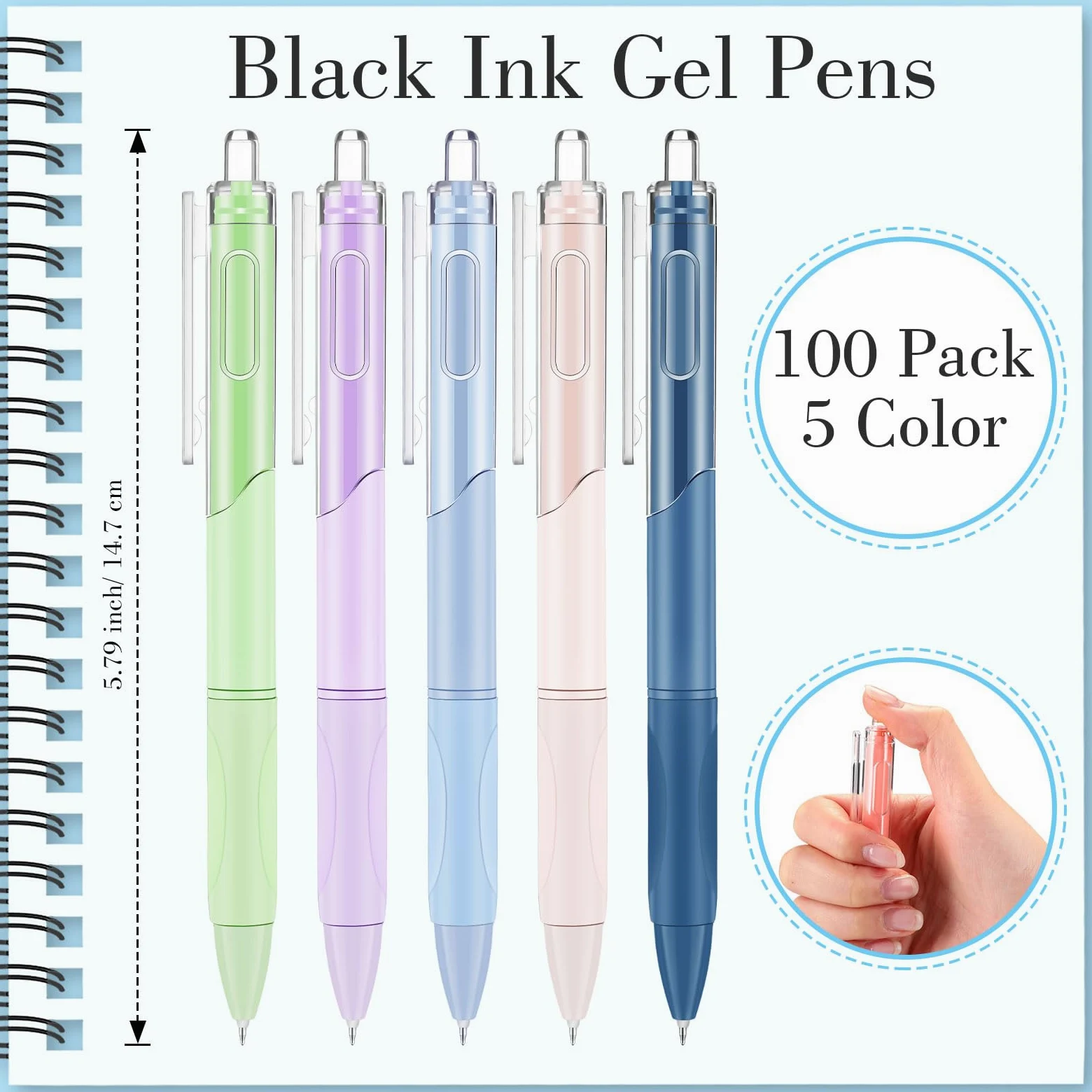 Motiskyy 100 penne a sfera con inchiostro gel nero da 0,5 mm, retrattili, a scatto, con punta media, scrittura liscia, impugnatura comoda, per tornare a scuola, ufficio, aula, lavoro, casa, lavoro
