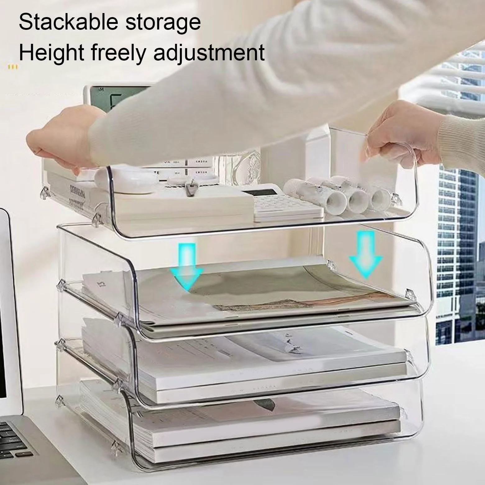 Set di vassoi per lettere scrivania in acrilico trasparente a 4 ripiani impilabili vassoio di carta scrivania porta documenti per casa biblioteche uffici