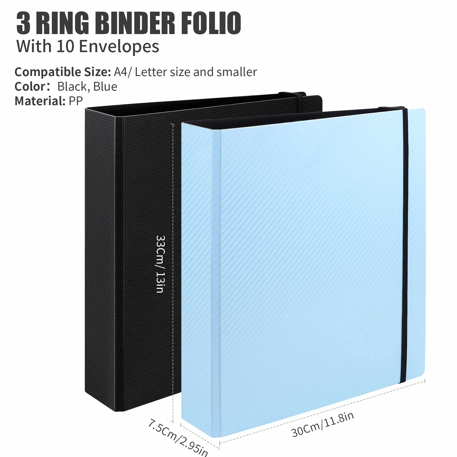 Uquelic Raccoglitore ad anelli, formato A4, con 10 tasche espandibili in plastica, con etichette, grande organizer per documenti per casa, ufficio, blu