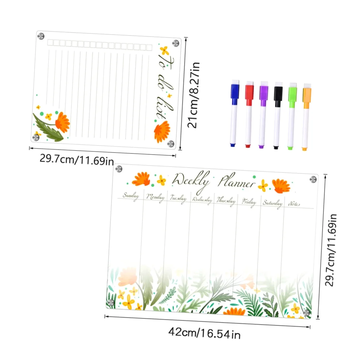 Housoutil Planner Magnetico Frigorifero in Acrilico Trasparente Riutilizzabile e Portatile Calendario Settimanale e Spazio per Messaggi per Pianificazione Quotidiana e Condivisione