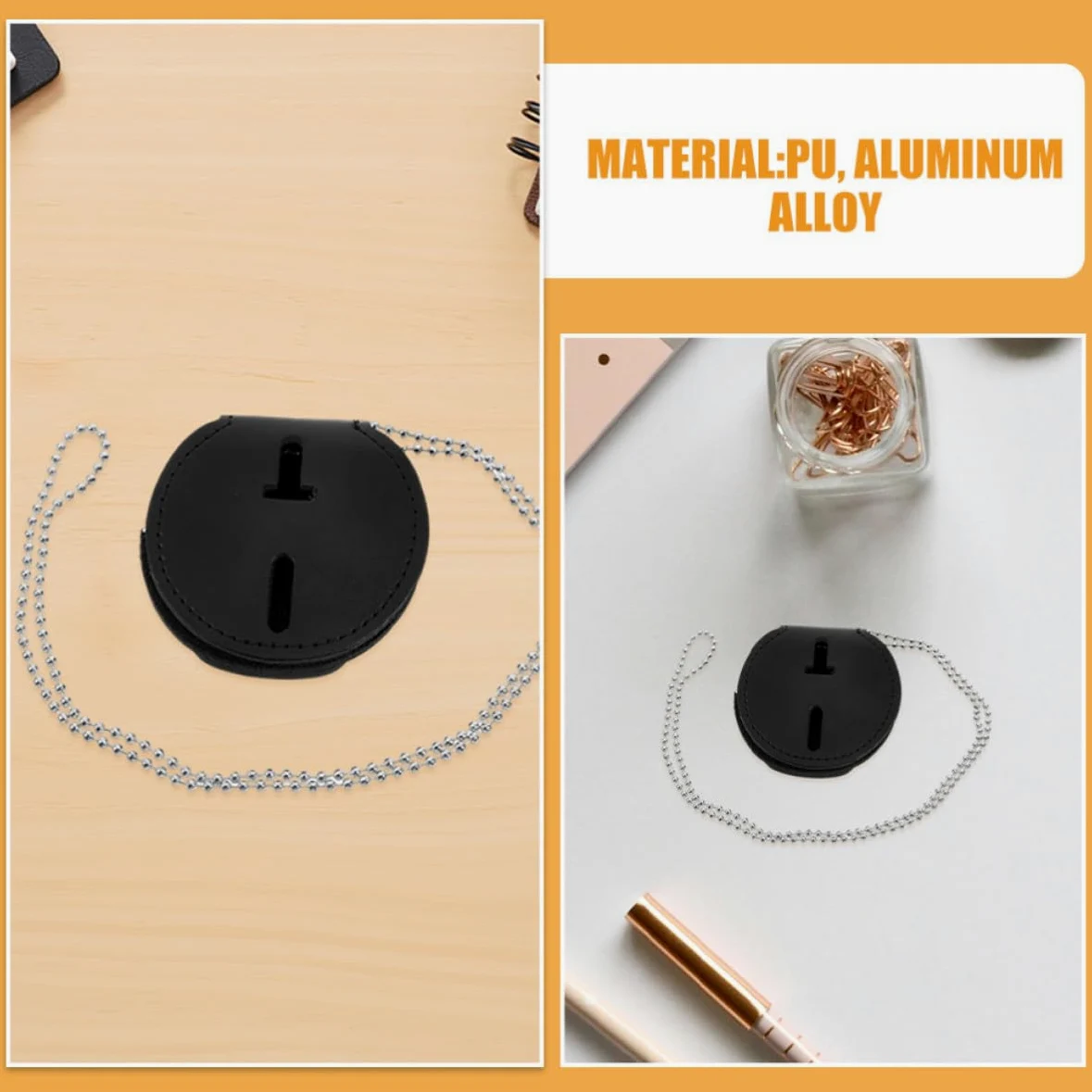 USHOBE Porta Badge in Pu Nero con Clip Metallica e Catena, Resistente e Facile da Pulire, Design Rotondo Moderno, 7 Pezzi per Uso Quotidiano e Lavoro in Ufficio