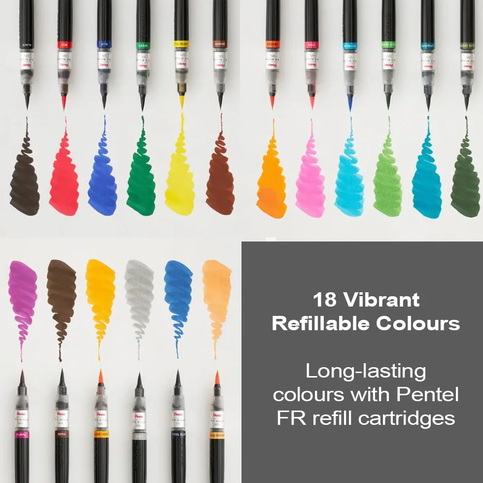 Pentel Colour Brush, nero, pennello inchiostro base acqua