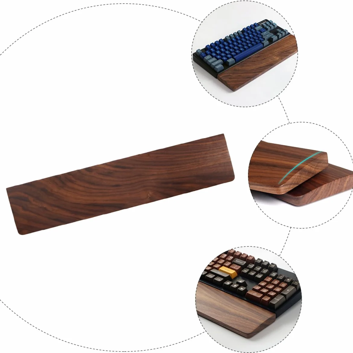 Poggiapolsi Ergonomico in Legno di Noce 300mm per Tastiera | Tonalità Caffè, Venatura Naturale del Legno, Misura 300×80mm, Finitura Elegante e Lavorazione Curata