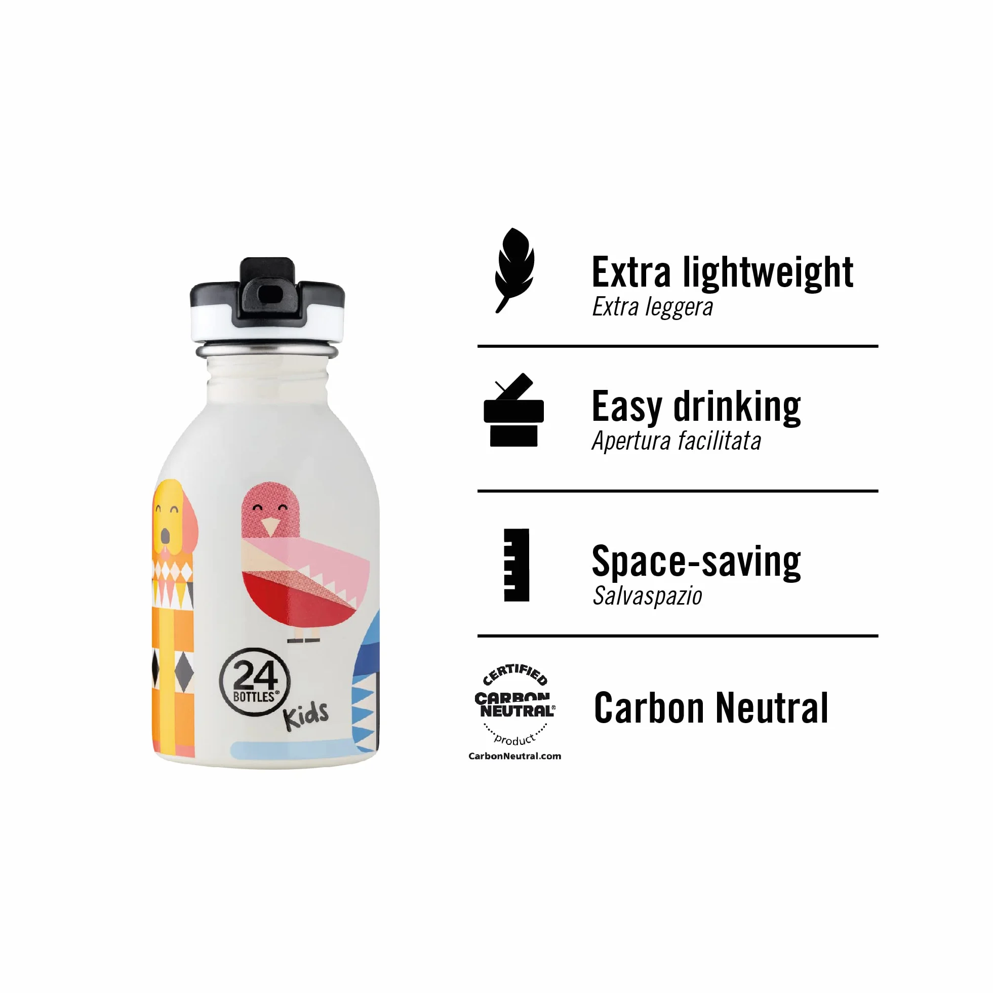24BOTTLES Kids Borraccia Bambini Cannuccia 250 ml Acciaio Inox BPA Free Ultraleggera Non Termica Magic Friends Stone