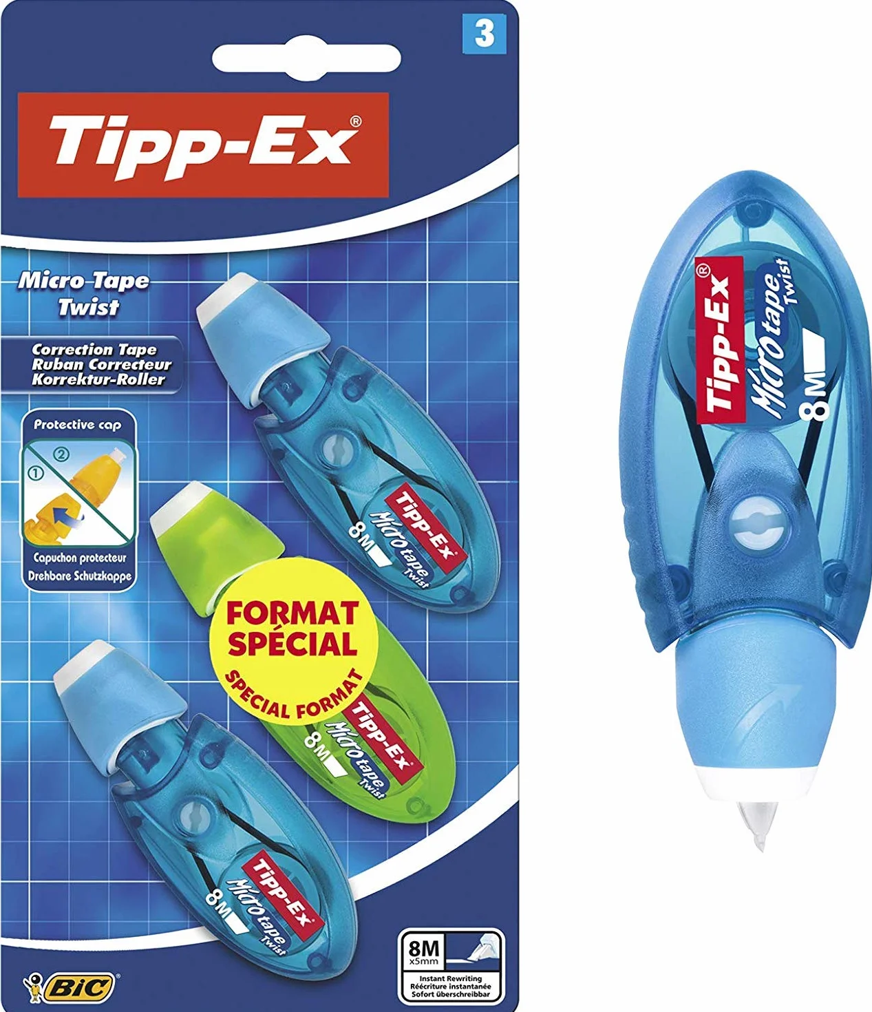 Tipp-Ex Micro-Tape Twist Bianchetti a Nastro Colori Assortiti Confezione da 3 Unità