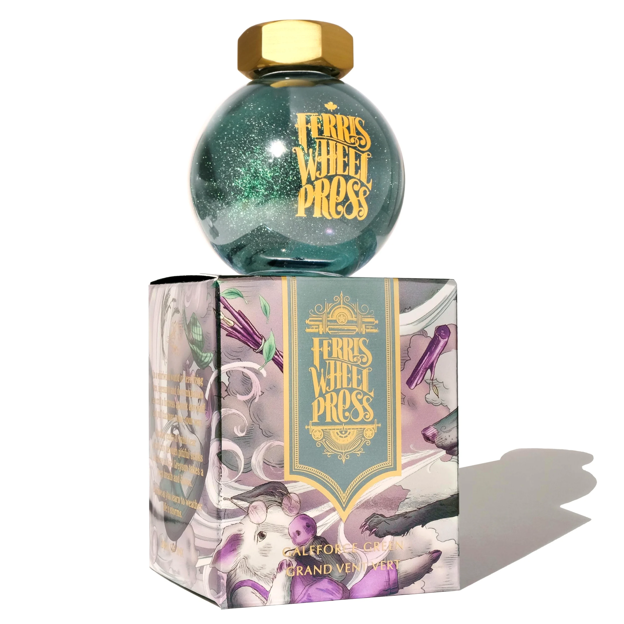 Ferris Wheel Press - Penna stilografica con inchiostro, collezione FerriTales, eucalipto profondo con Duocromo Verde/Rosa Shimmer, 85 ml