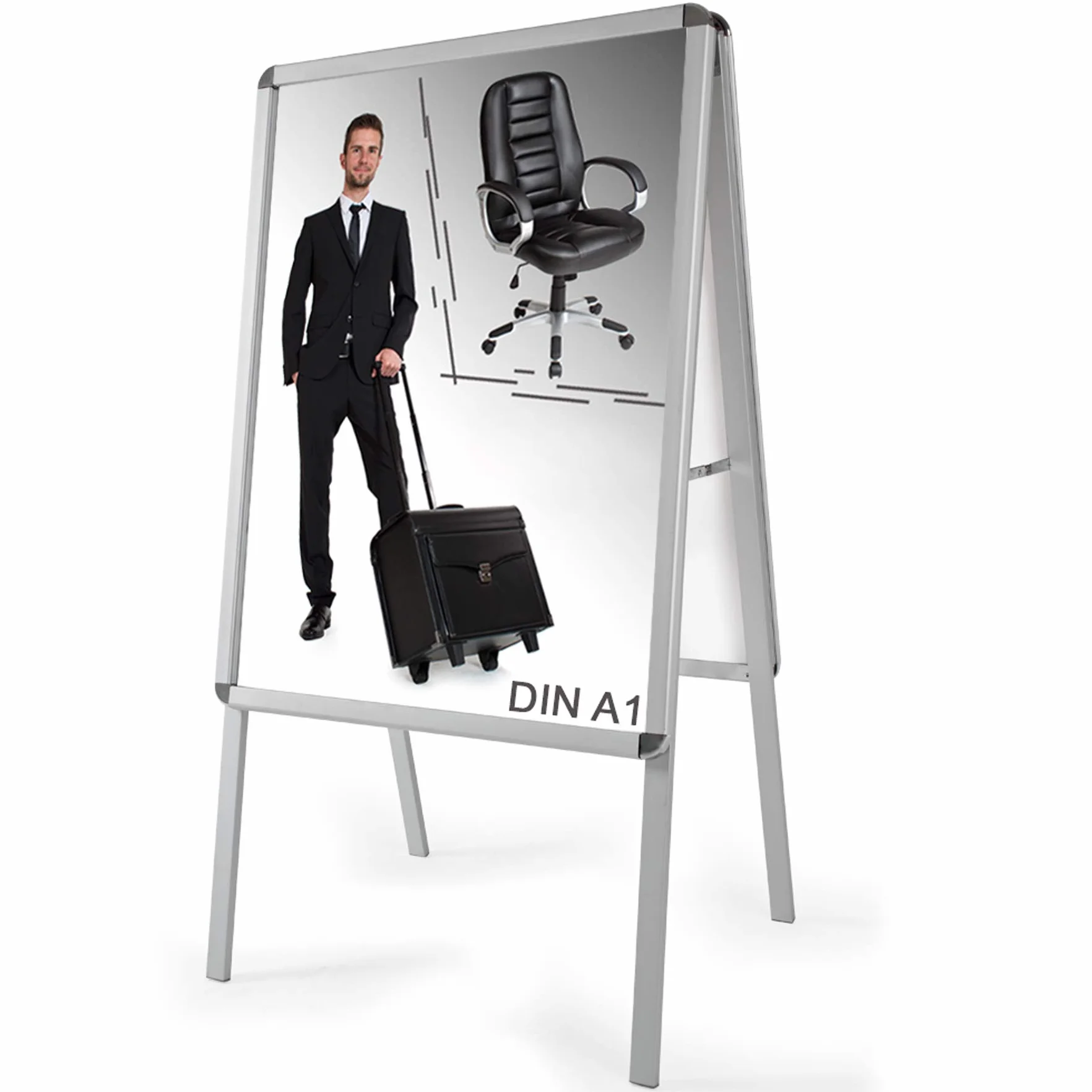 tectake® Cavalletto Espositore Pubblicitario A1, In Alluminio, per Interno ed Esterno, Portacartelloni Bifacciale, Adatto per Poster DIN A1, 2 Fogli Protettivi Contro Sporco e Intemperie, 64x65x118 cm