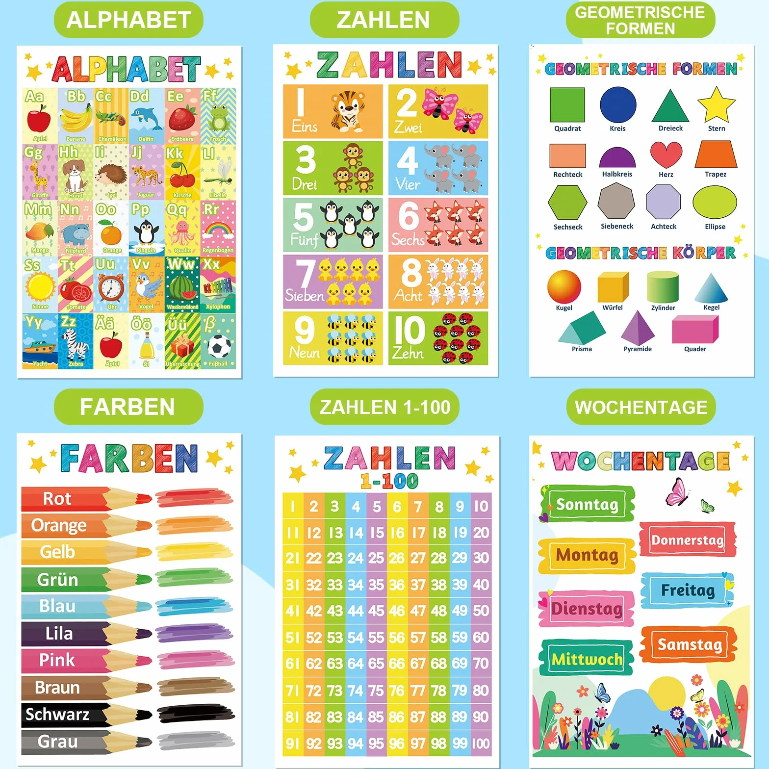 COCHIE 12 poster educativi Montessori formato A4 alfabeto numeri per bambini scuola materna