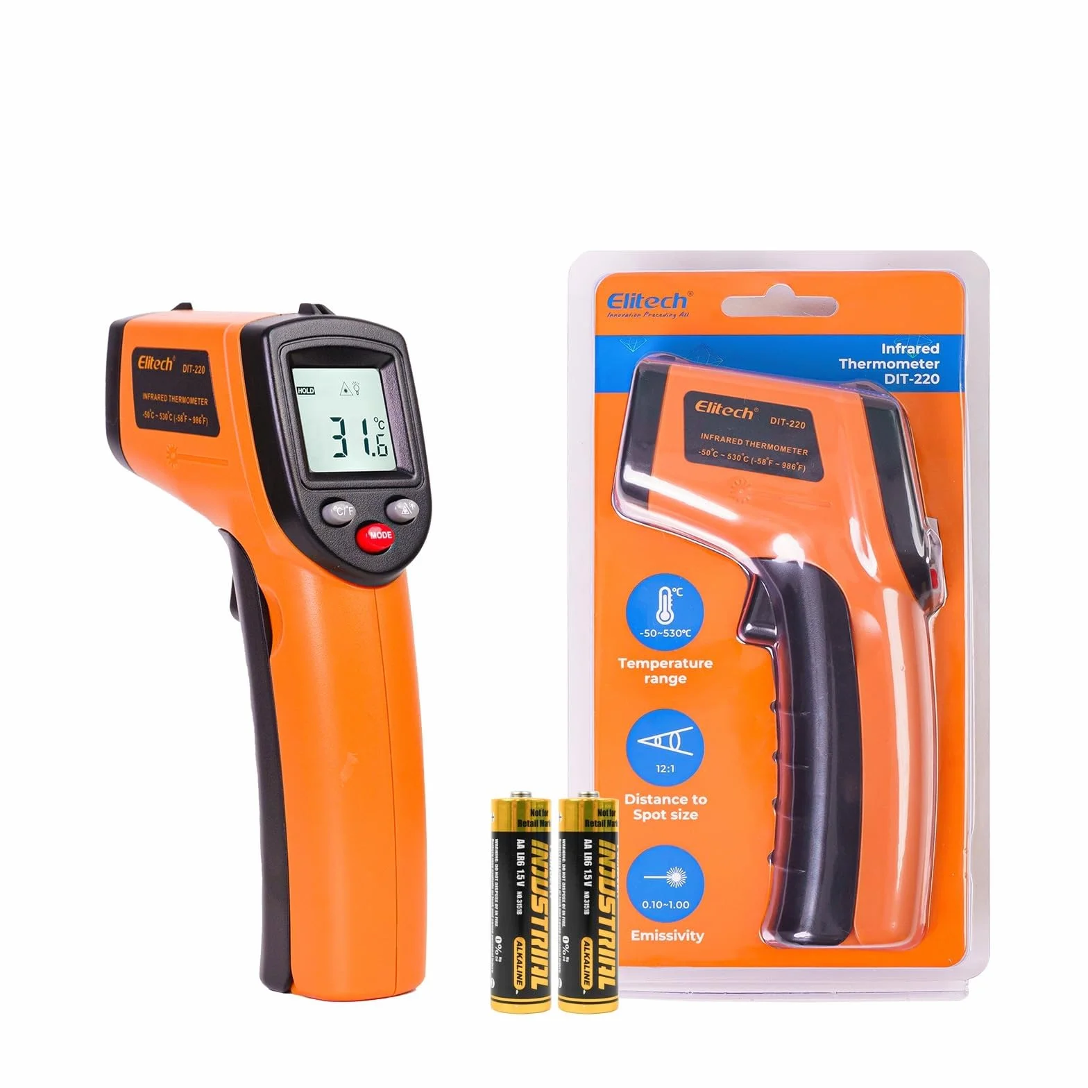 Elitech DIT-220 Termometro IR Digitale Senza Contatto -50°C a 530°C Emissività Regolabile