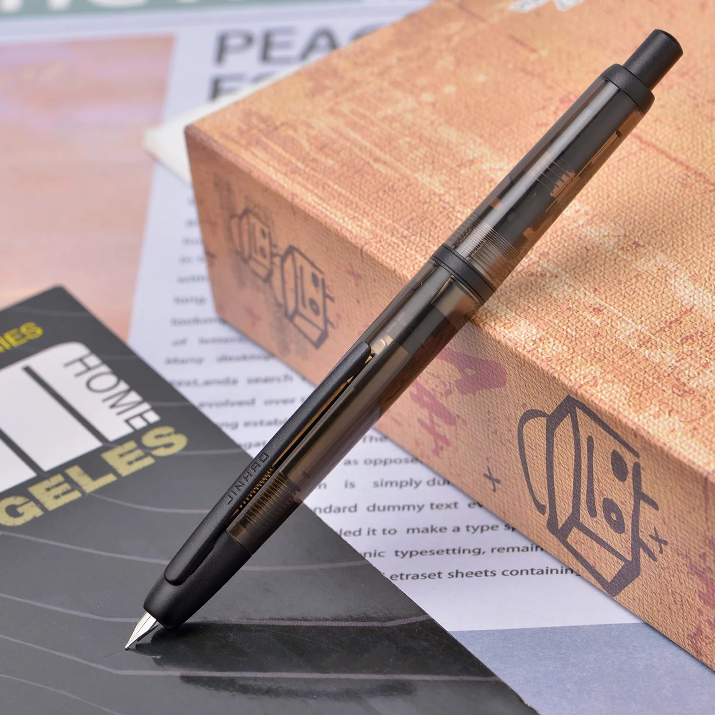 Jinhao Penna stilografica a pressione serie 20 pennino extra fine retrattile nero trasparente convertitore inchiostro