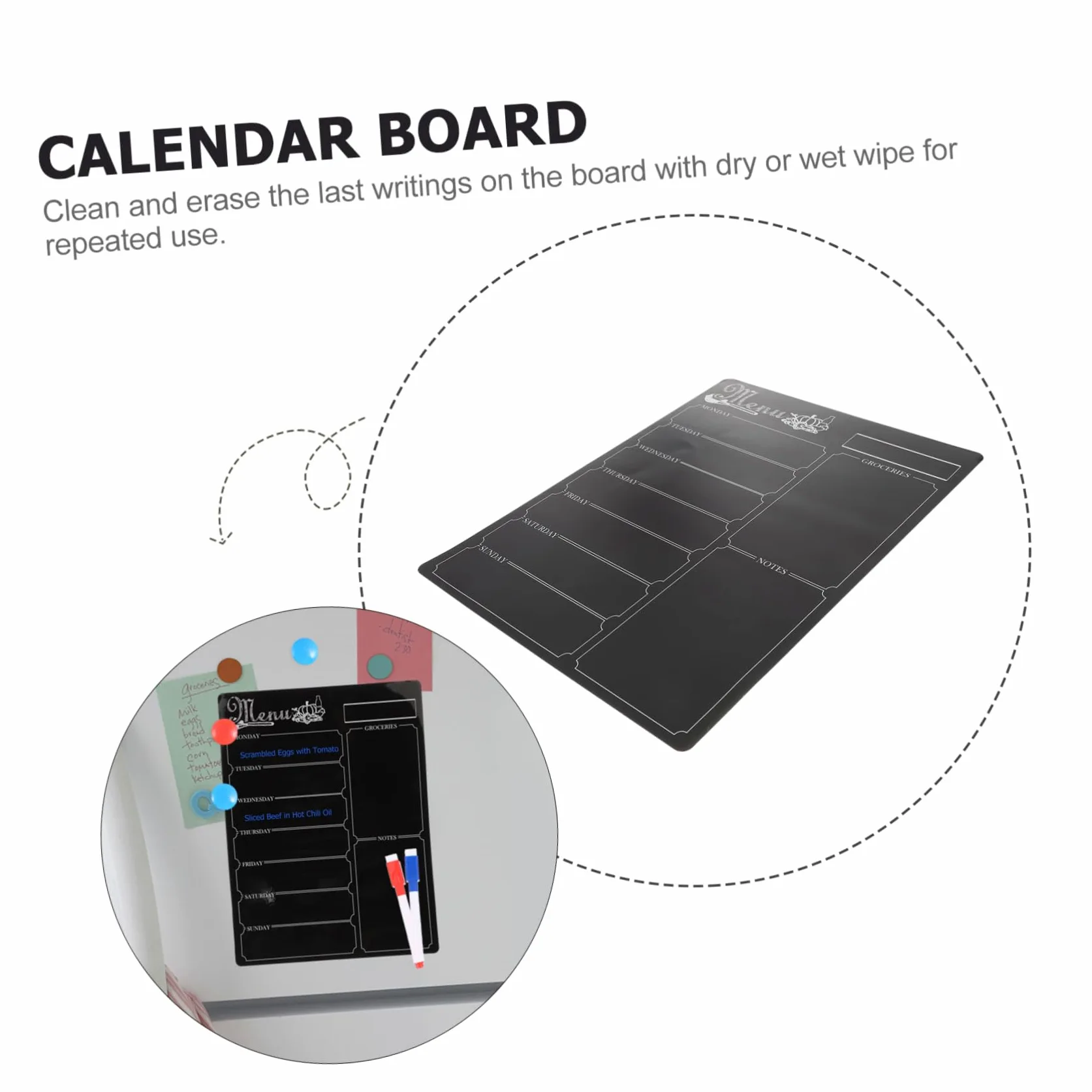 Operitacx Lavagna Magnetica per Frigorifero Nero in Pvc Riutilizzabile e Cancellabile, Organizer Calendario e Memo per Superficie Liscia come Frigorifero
