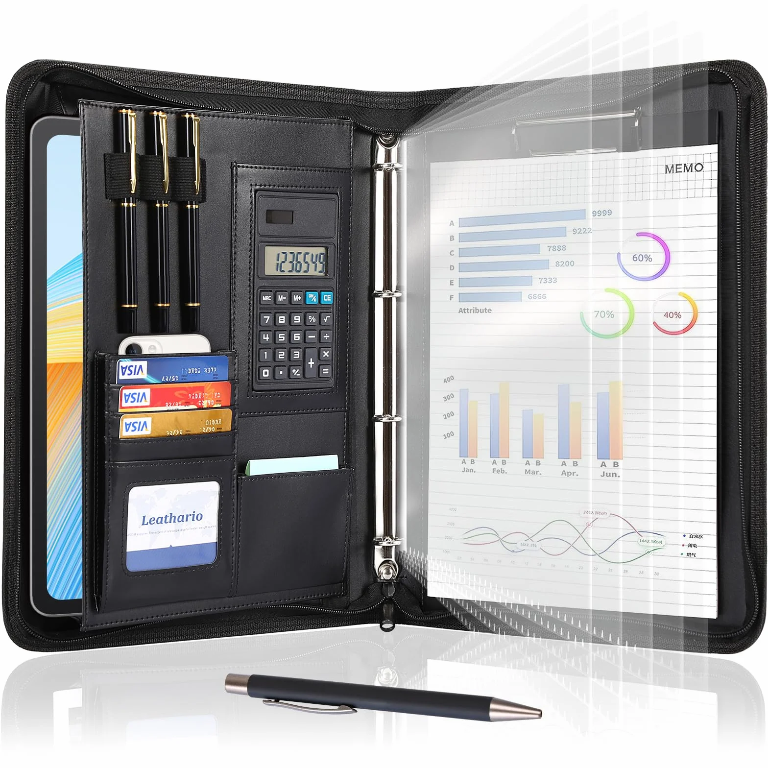 Leathario Cartella Portadocumenti A4 PU Pelle Portablocchi Organizzatore con Quaderno