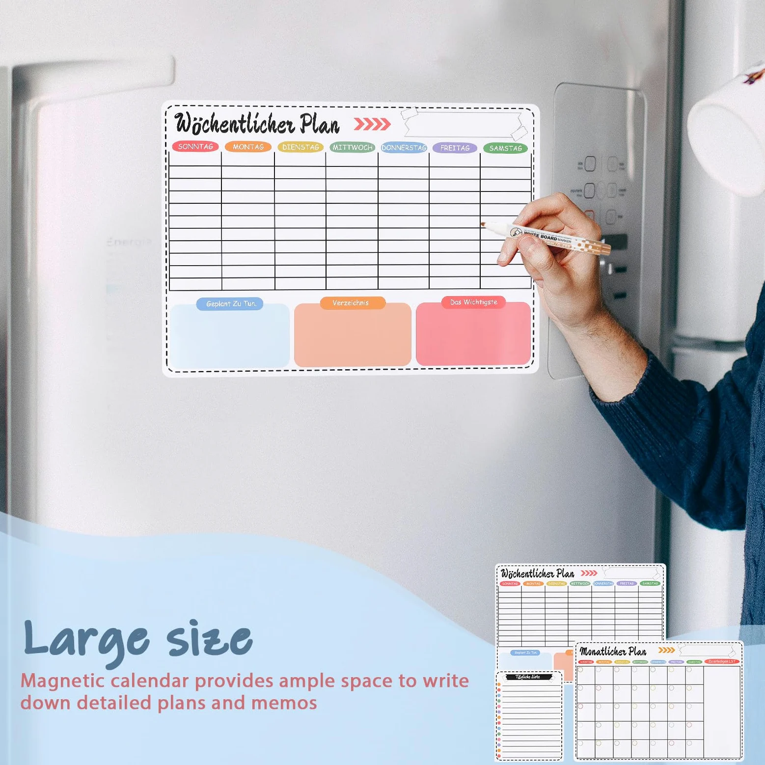 SHINEOFI Agenda Settimanale Magnetica per Frigorifero 16,5 × 11,5 Pollici in Resina Sintetica, Calendario Mensile Cancellabile a Secco 8 Pennarelli per Cucina e Scuola