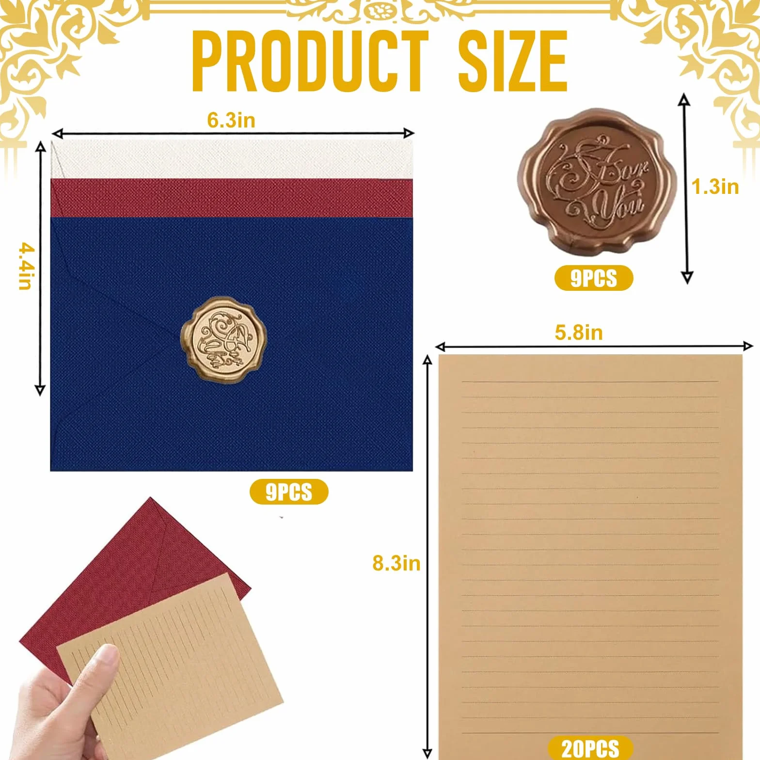 Set di Carta da Lettere Vintage 38 Pezzi, Buste in Lino con Sigillo di Cera, A5 Kraft per Inviti Nozze