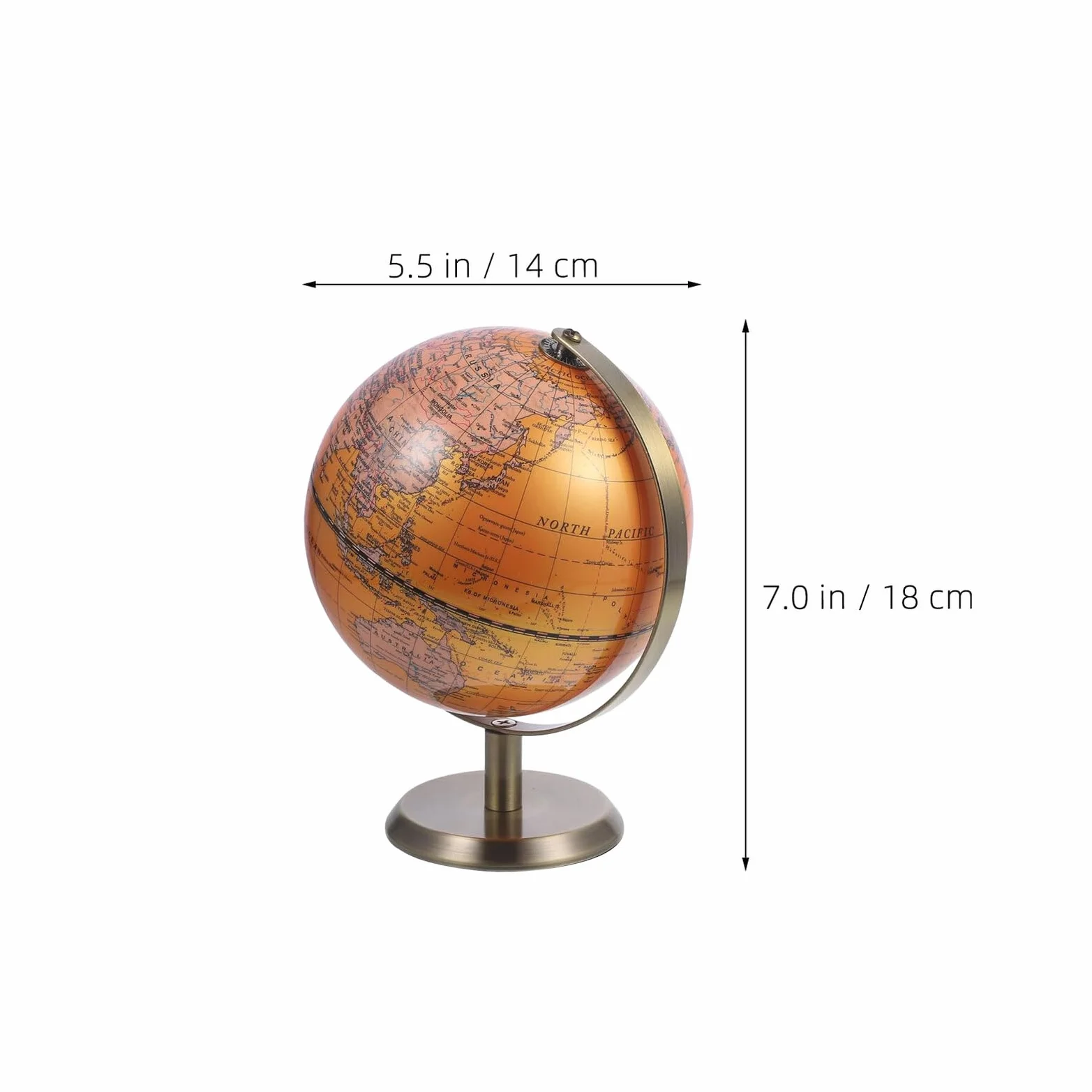Mappamondo da Scrivania Decorativo in ABS e Metallo 14 CM con Etichette in Inglese Globo per Ufficio e Aula Scolastica Ornamento Educativo per Studio e Soggiorno