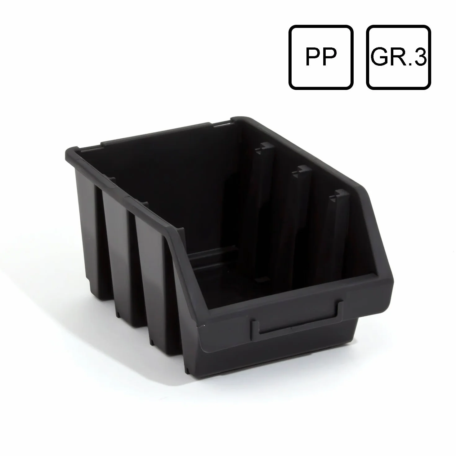 Ergobox Set 100 box di stoccaggio sovrapponibile 24 x 17 x 12,6 cm, misura 3, nero