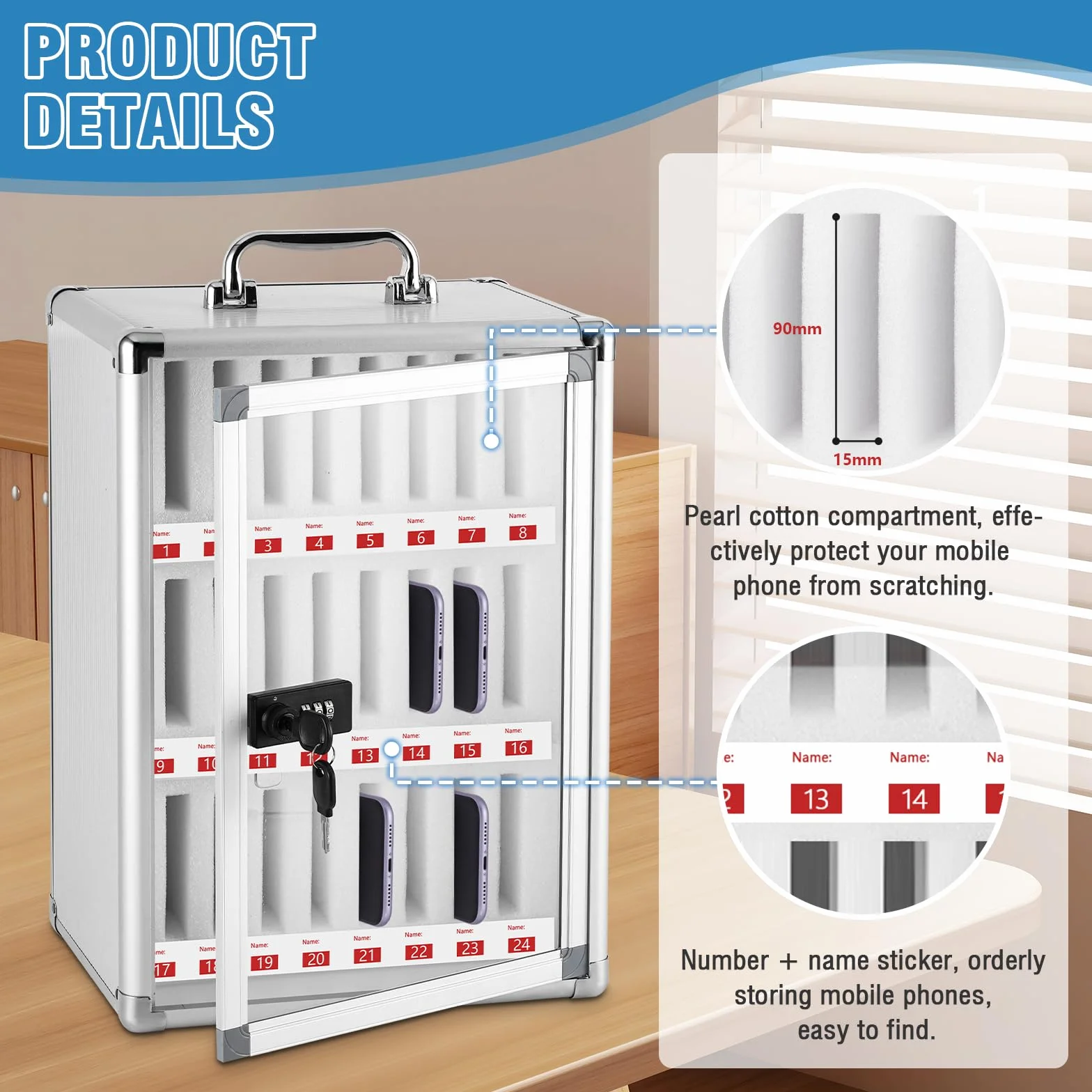 MXBAOHENG 24 Slot Mobile Phone Storage Cabinet In Lega di Alluminio Scatola di armadietti per la Gestione dei telefoni cellulari a Parete con Maniglia e Codice per Scuola Fabbrica Azienda