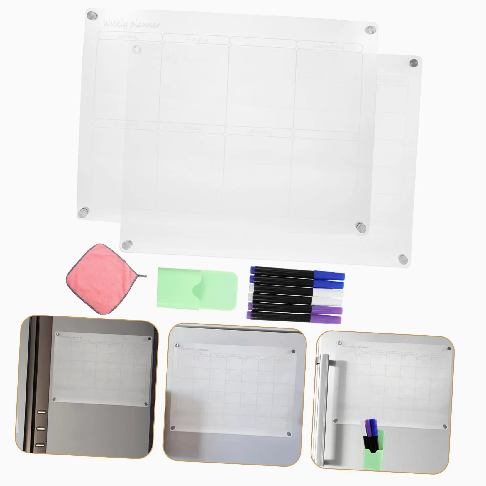 Calendario Magnetico Lavagna Settimanale e Mensile per Frigorifero Planner Pasti con Superficie Cancellabile Set Completo con Pennelli e Magneti Resistenti Organizer Cucina